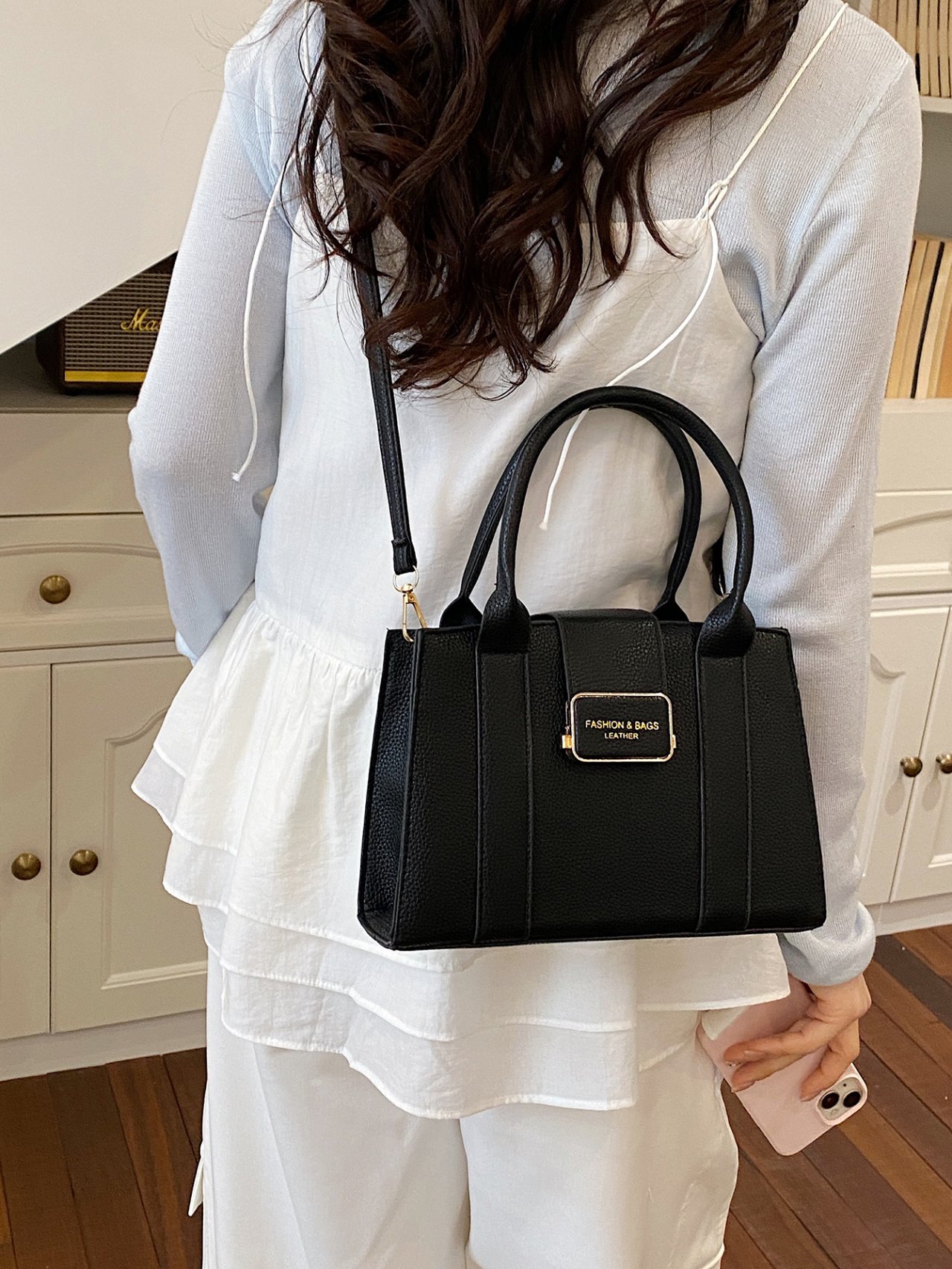 Black Faux Leather Crossbody with Strap
