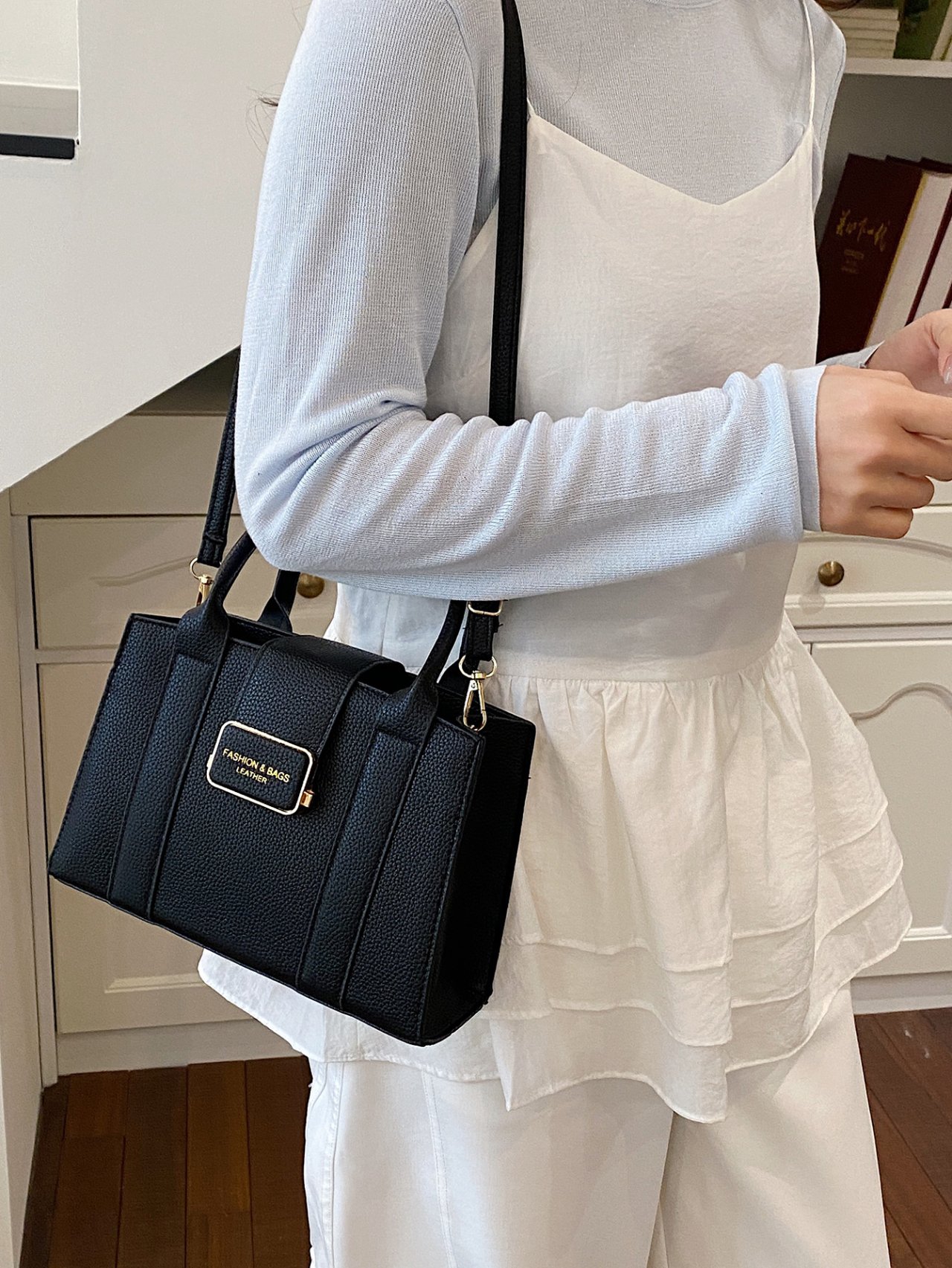 Black Faux Leather Crossbody with Strap
