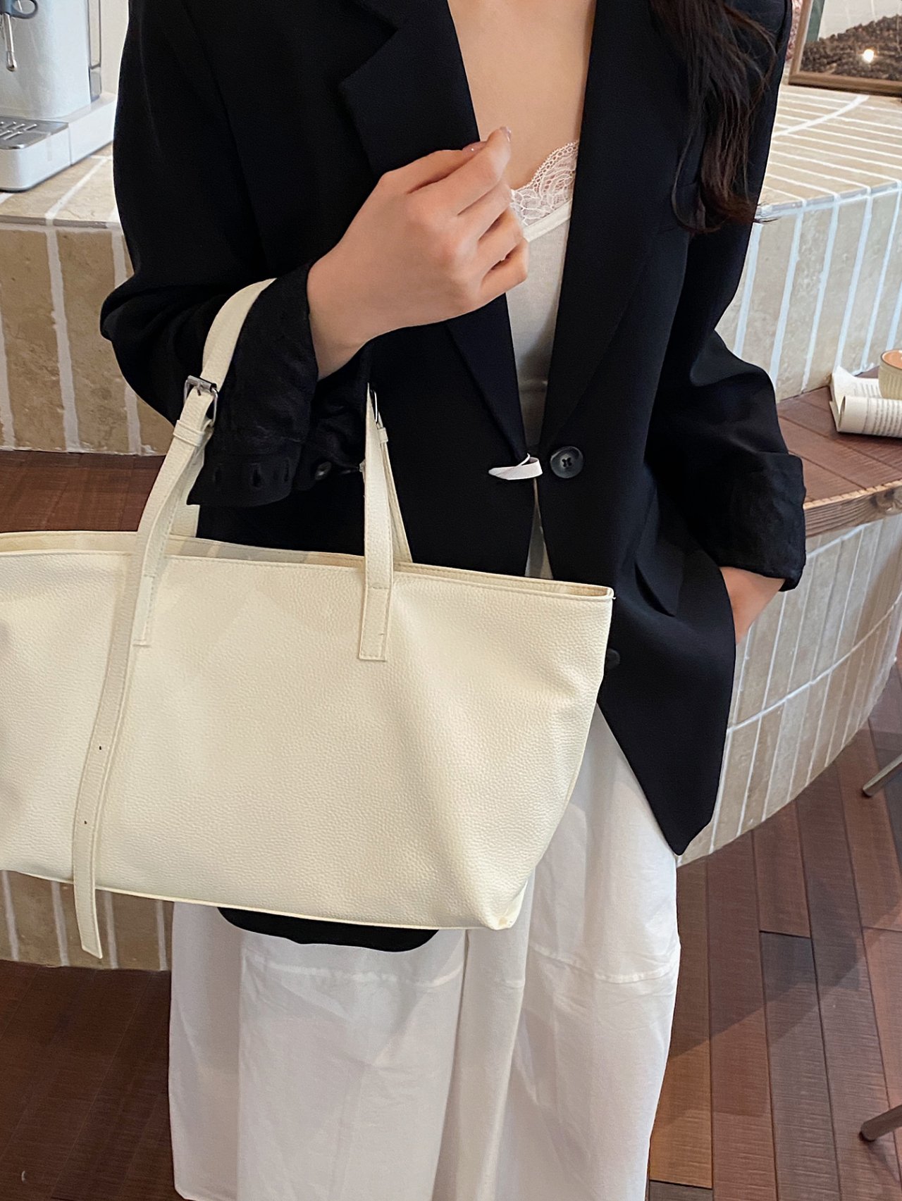 White Faux Leather Tote Bag