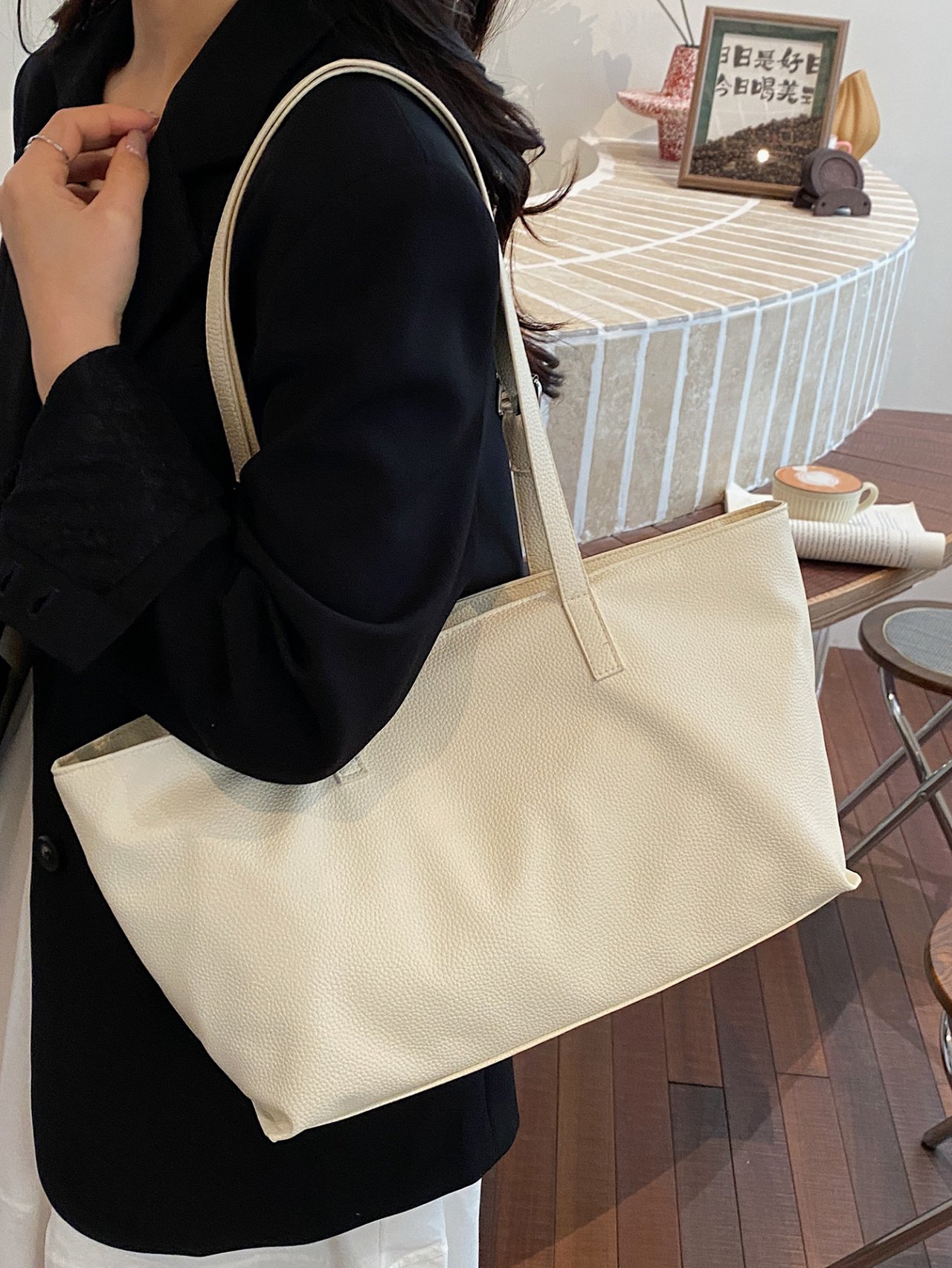 White Faux Leather Tote Bag