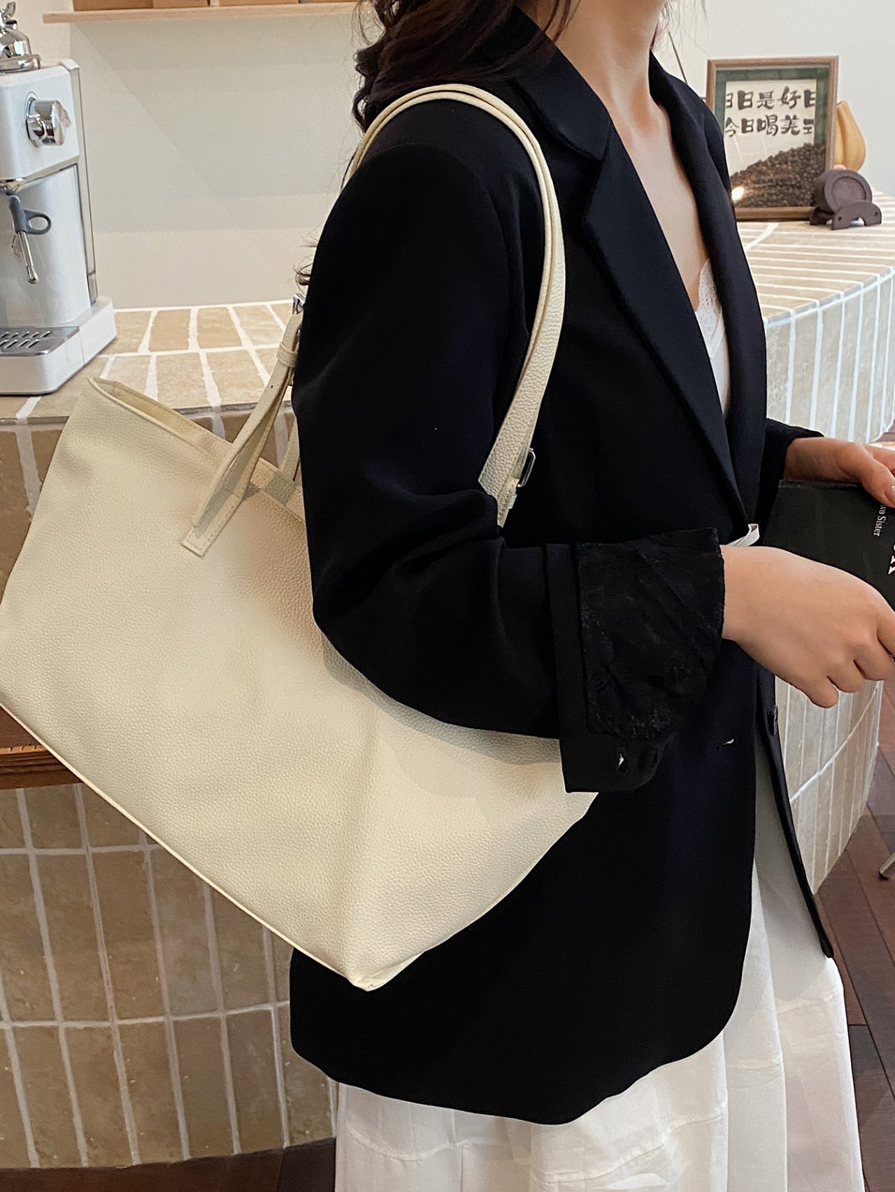 White Faux Leather Tote Bag