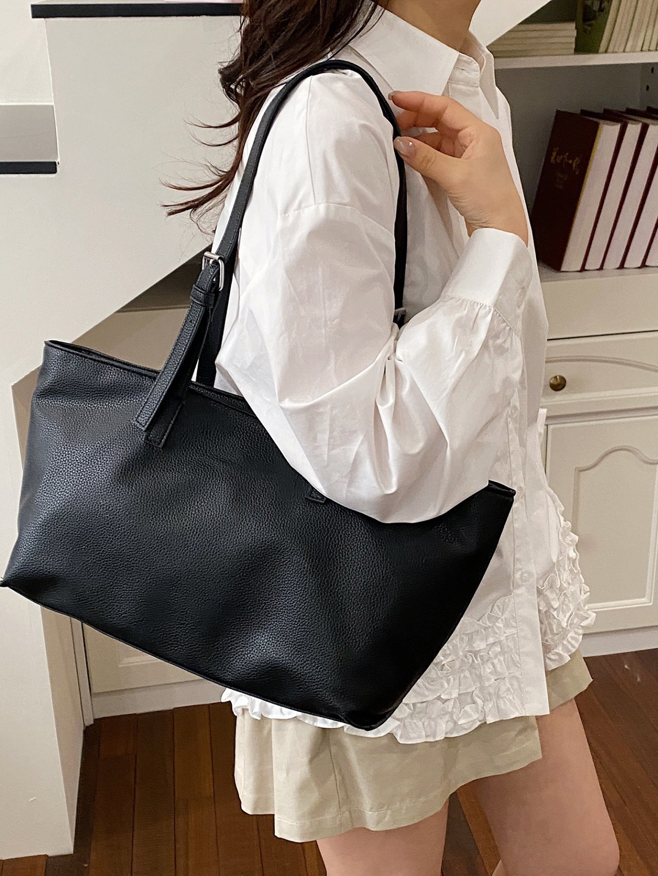 Black Faux Leather Tote Bag