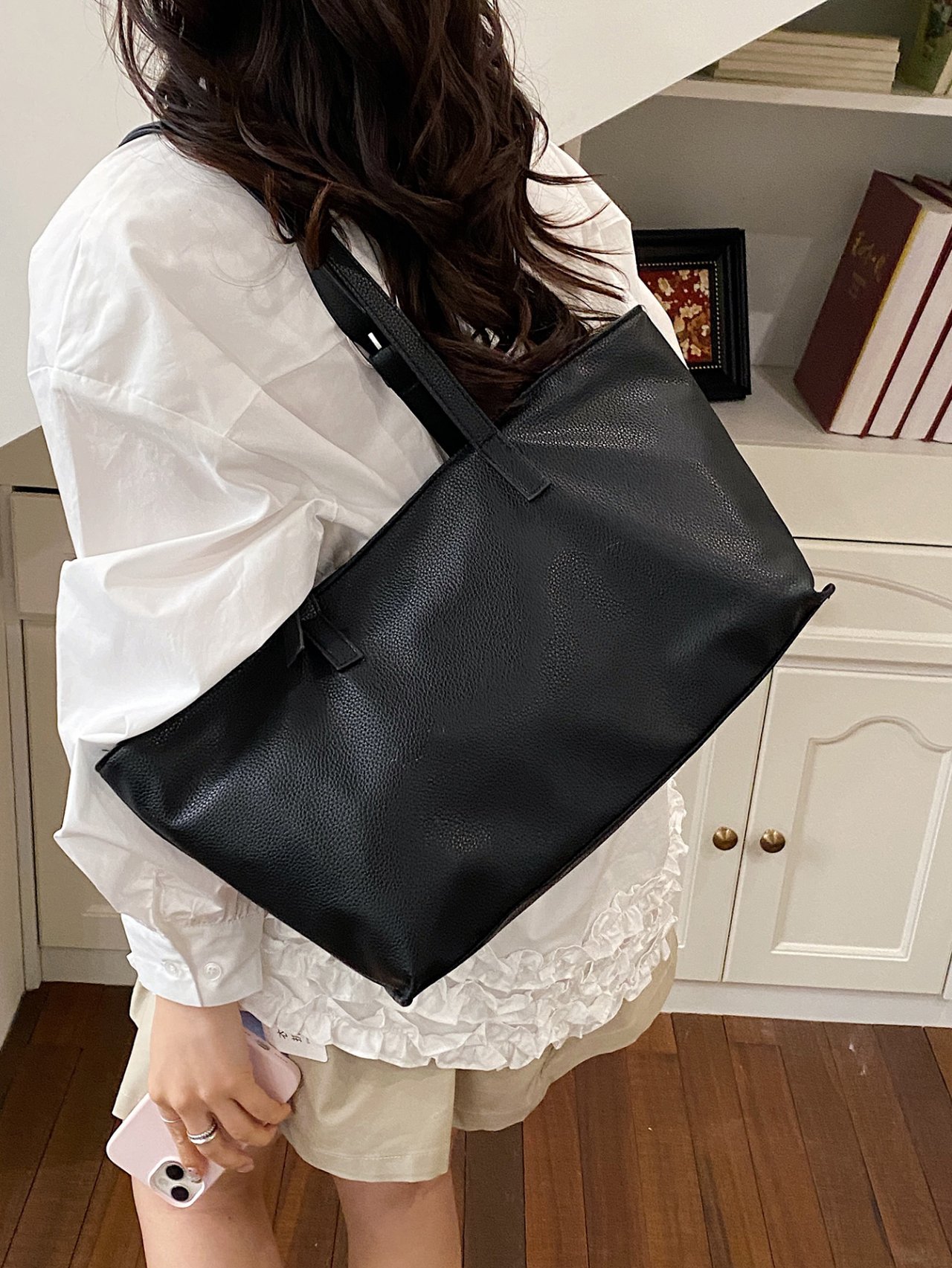 Black Faux Leather Tote Bag