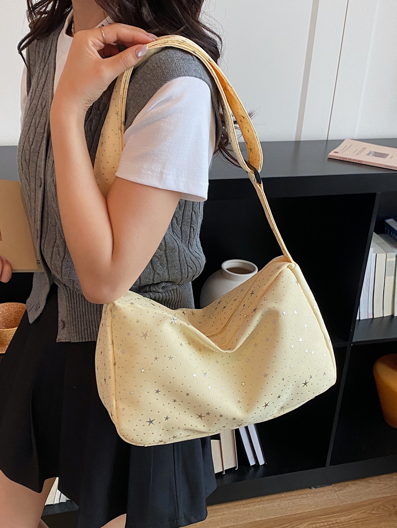 Yellow Star-Pattern Crossbody Bag