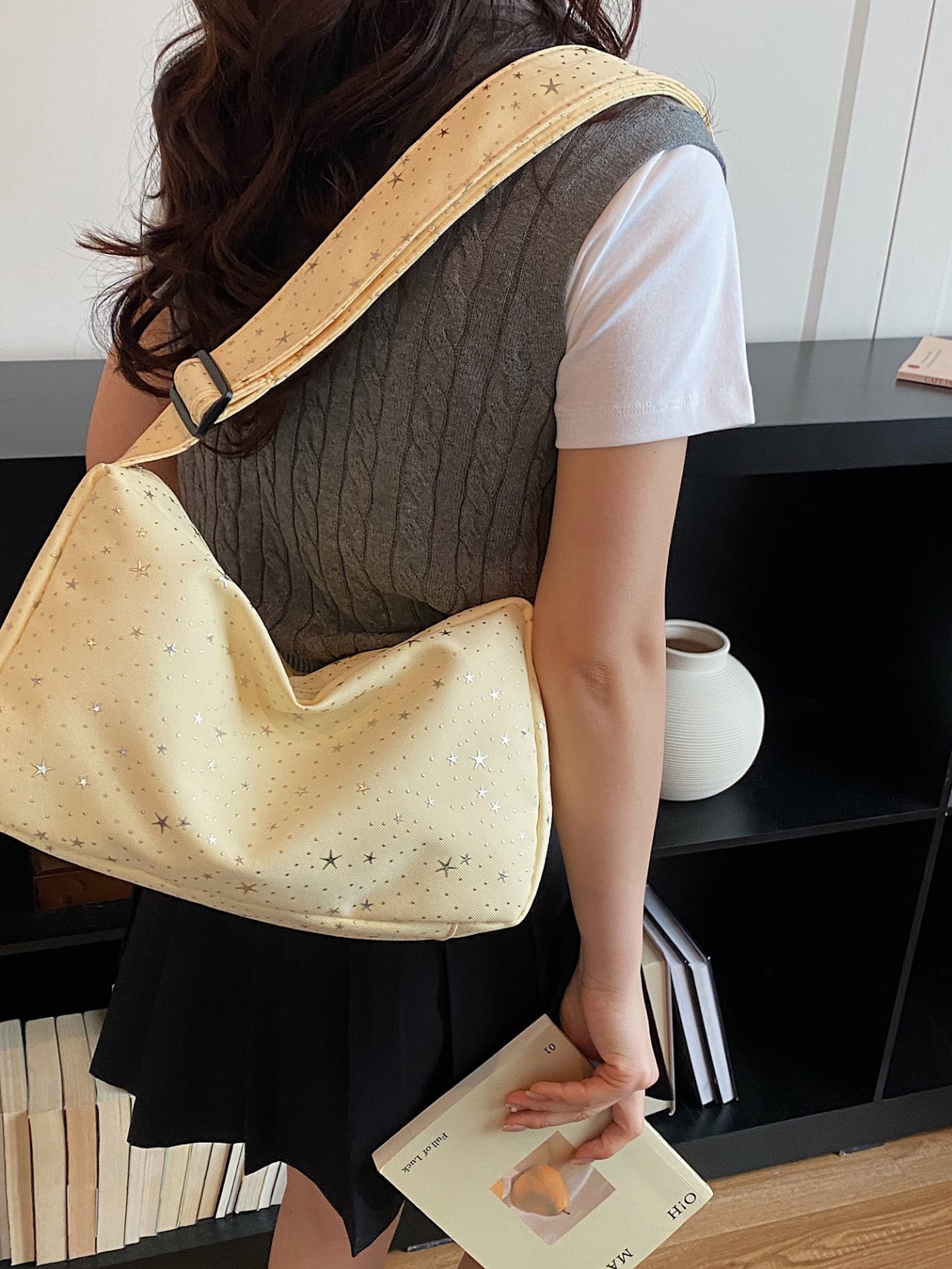 Yellow Star-Pattern Crossbody Bag