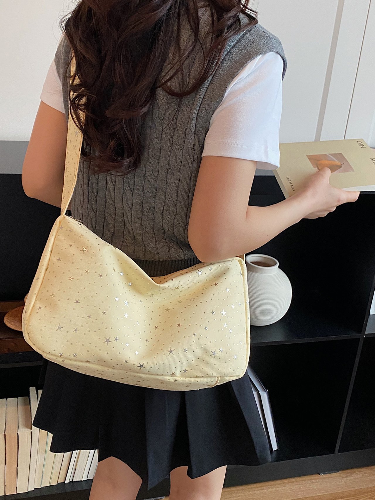Yellow Star-Pattern Crossbody Bag