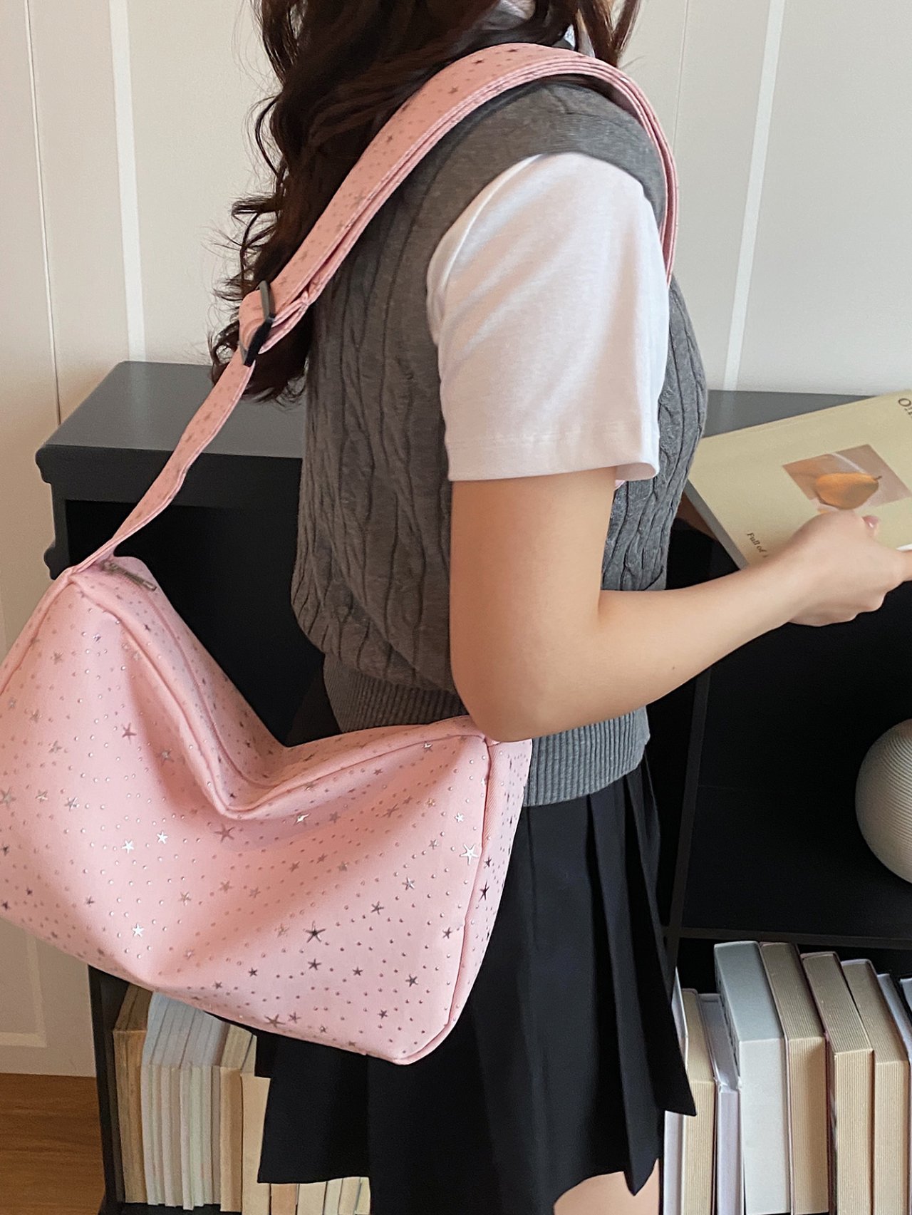 Pink Starry Crescent Crossbody Bag