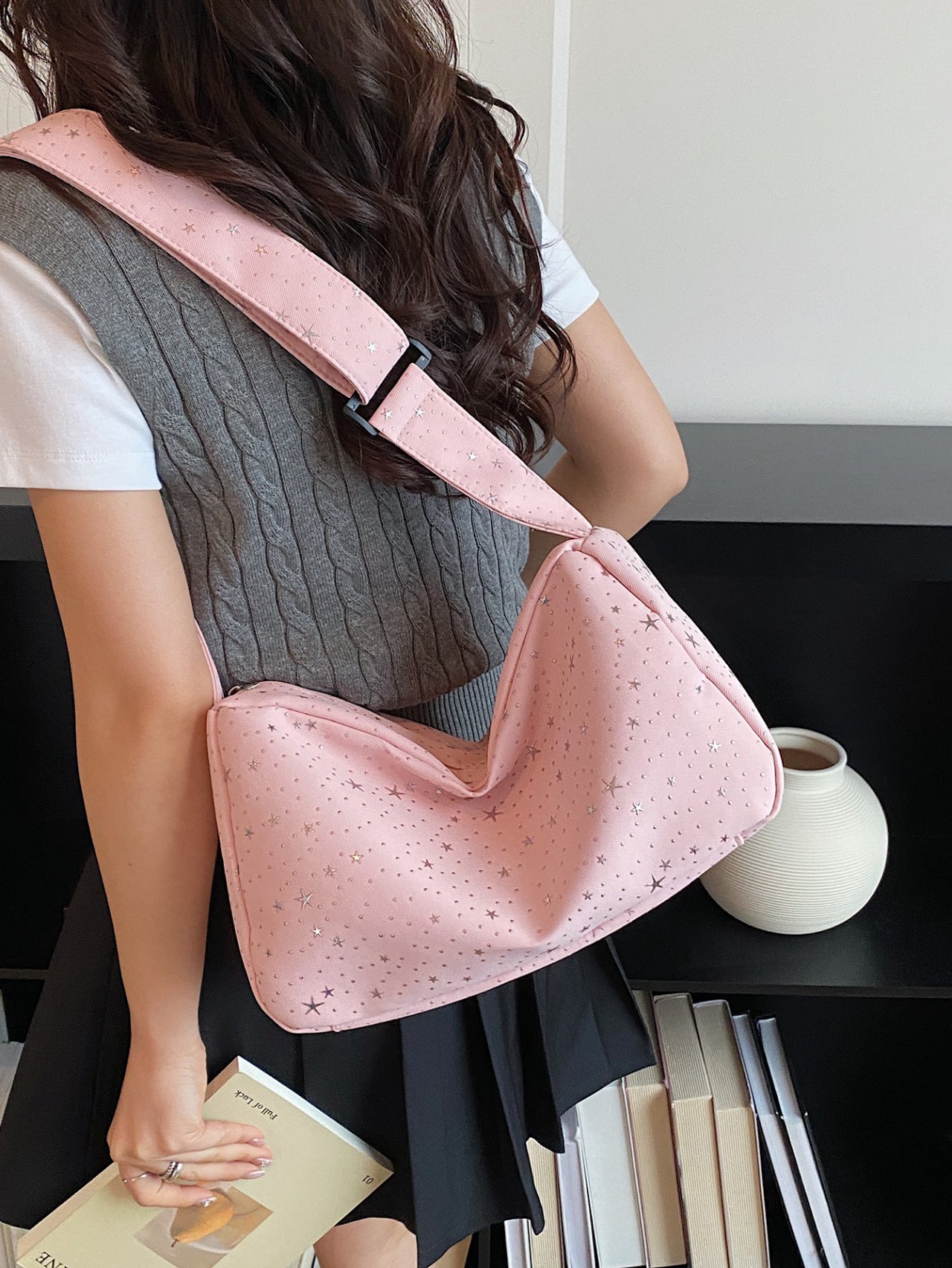 Pink Starry Crescent Crossbody Bag
