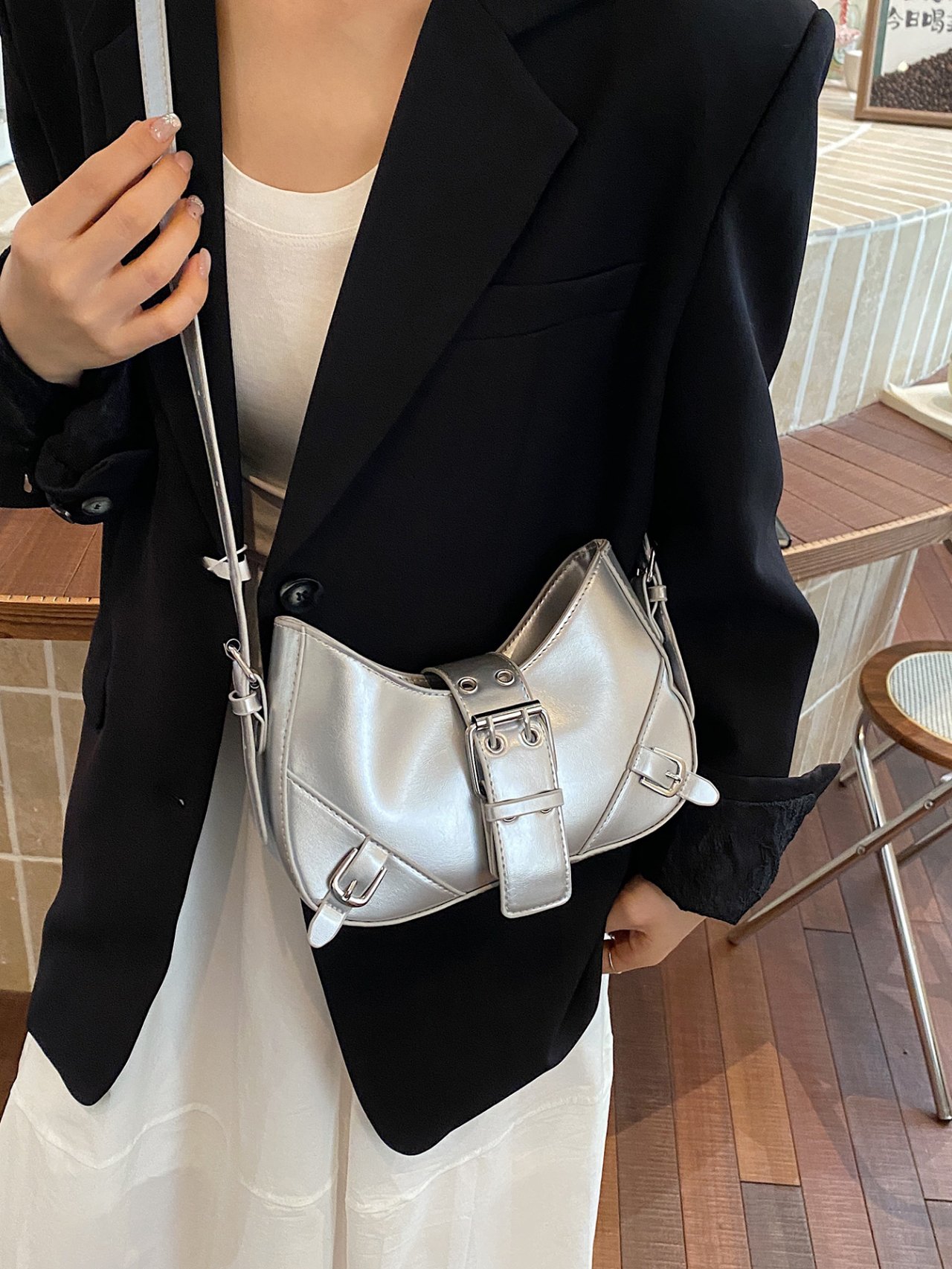 Silver Buckle Crossbody Bag