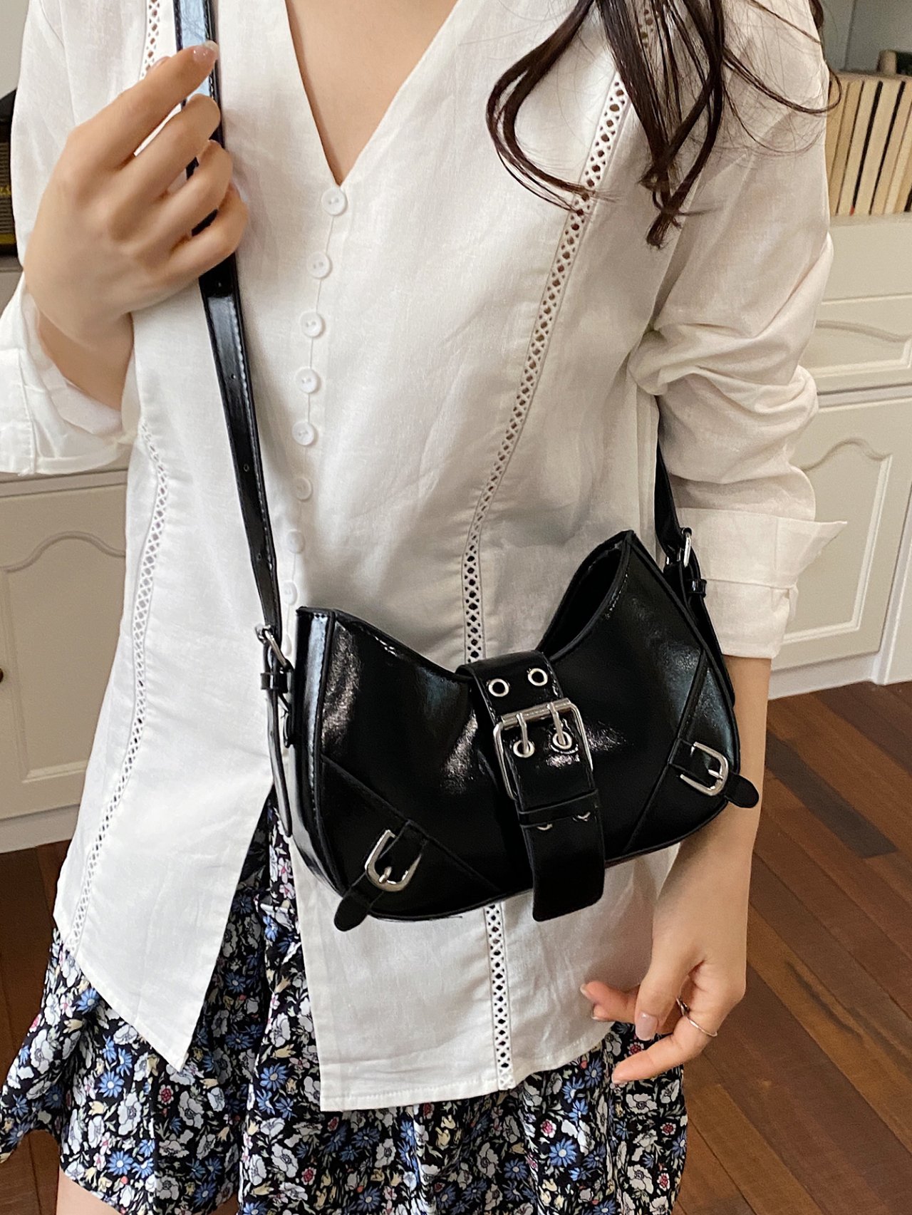 Black Buckle Crossbody Bag