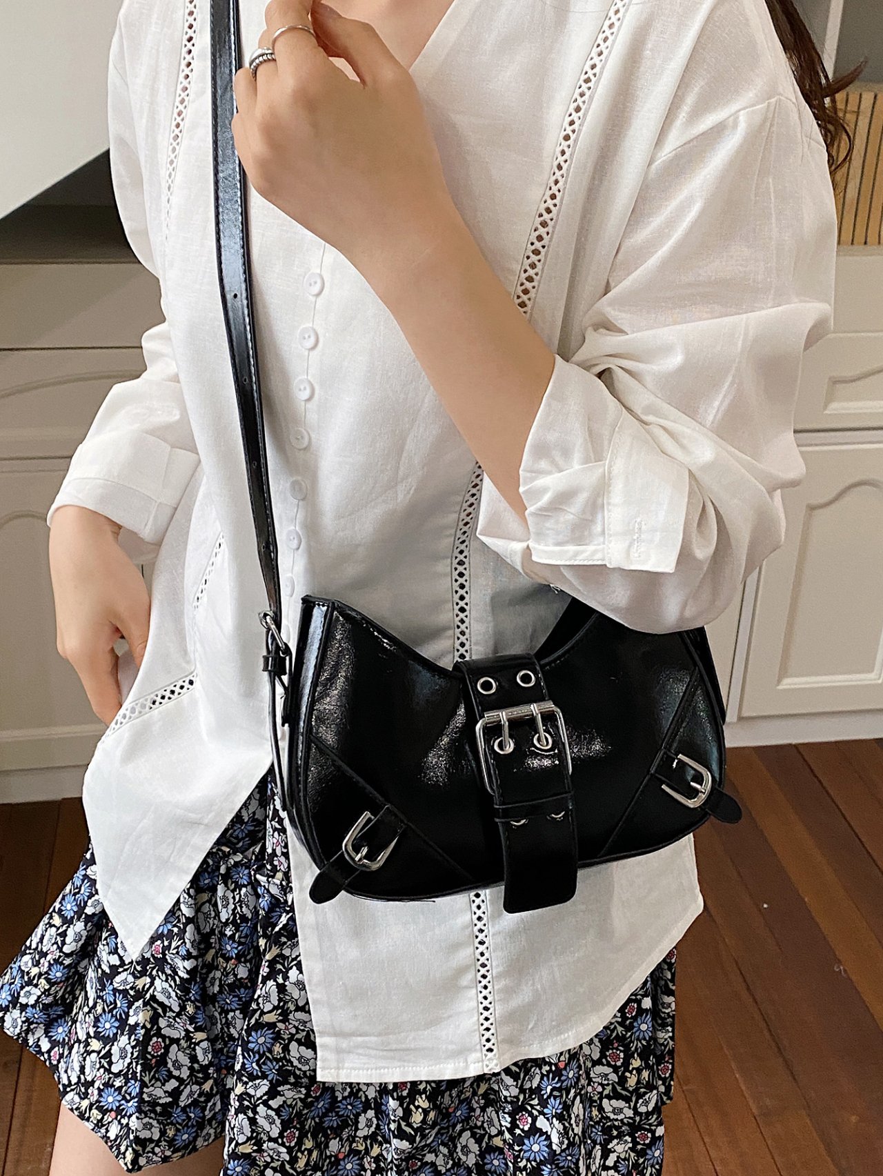 Black Buckle Crossbody Bag