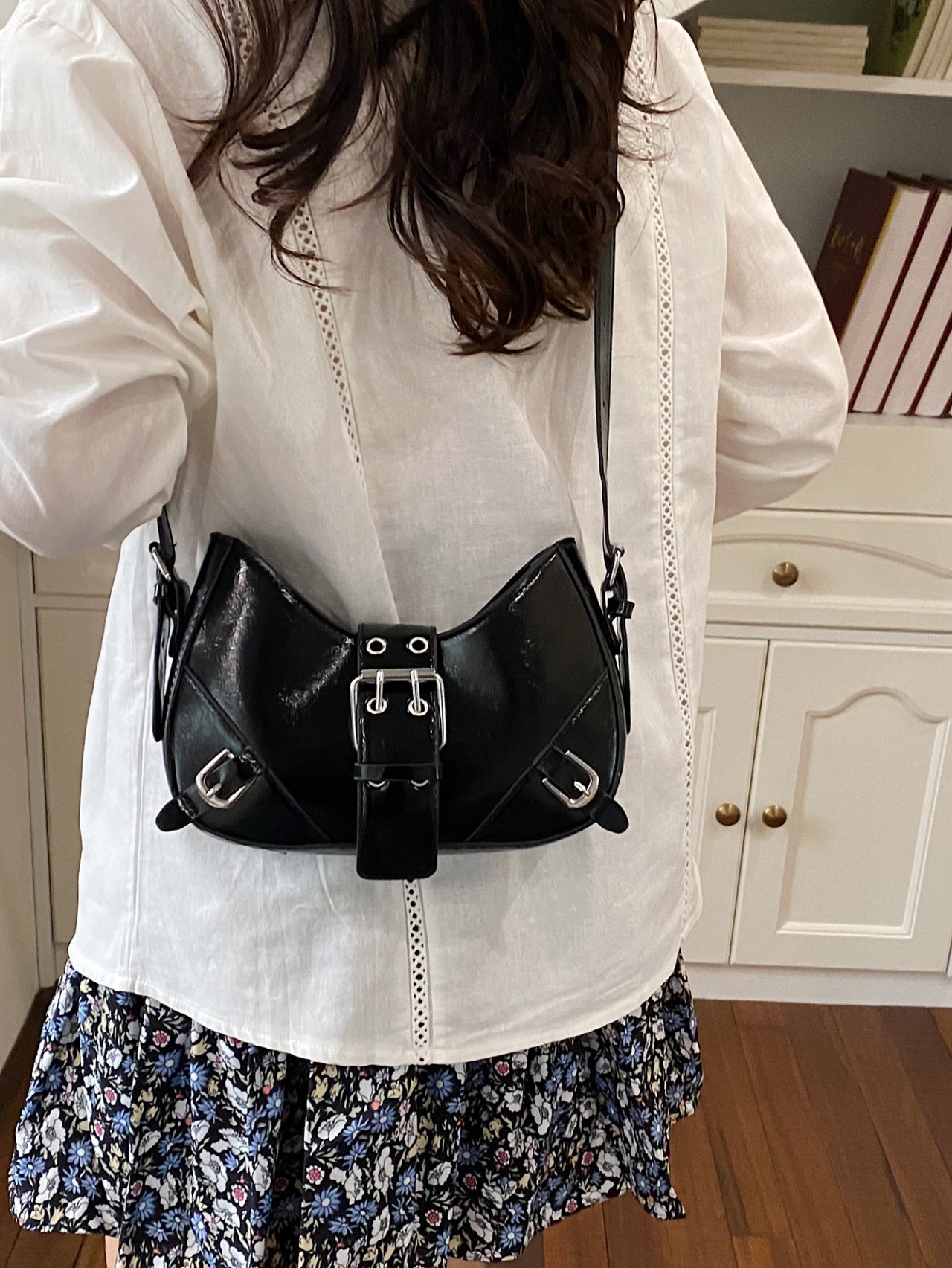 Black Buckle Crossbody Bag