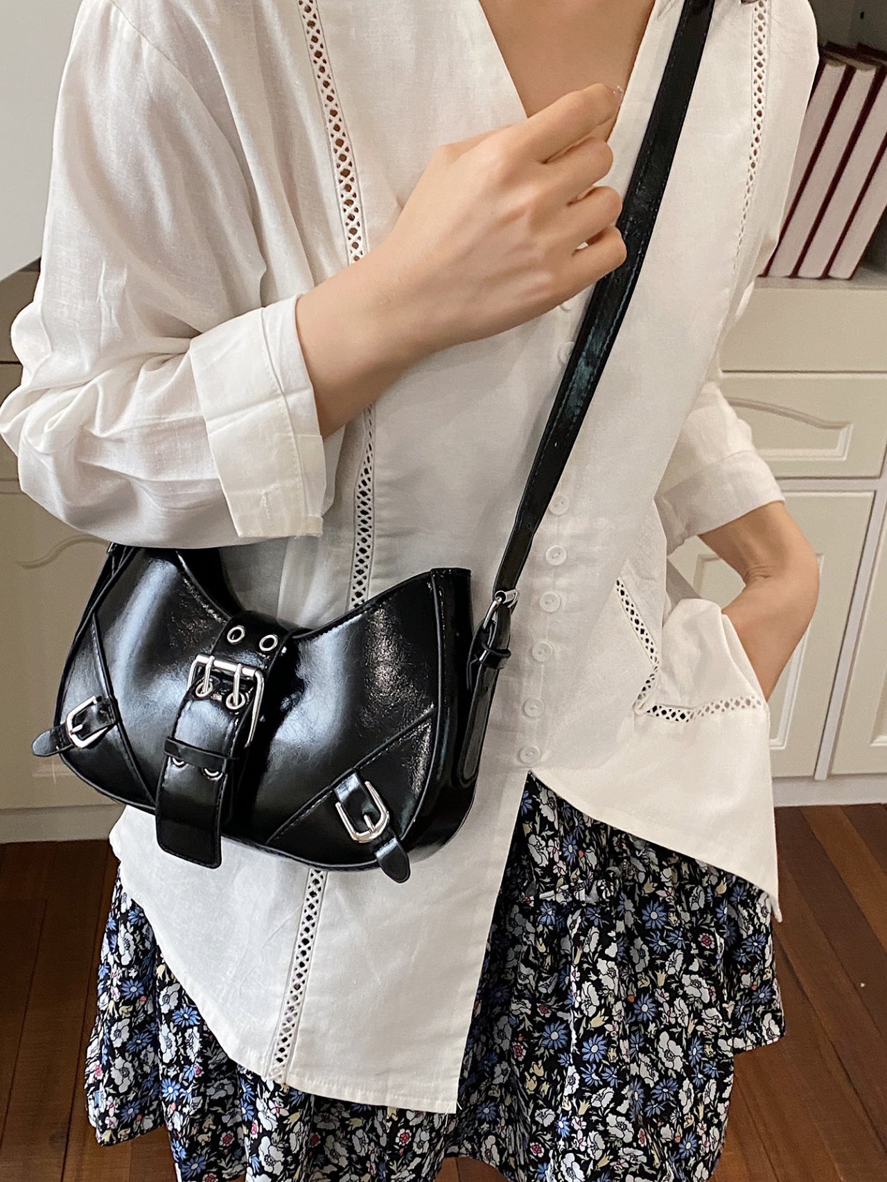 Black Buckle Crossbody Bag
