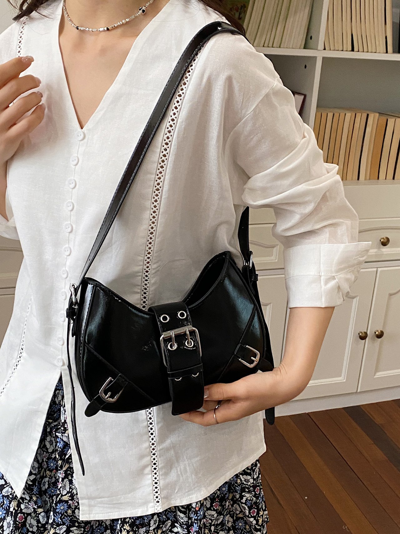 Black Buckle Crossbody Bag