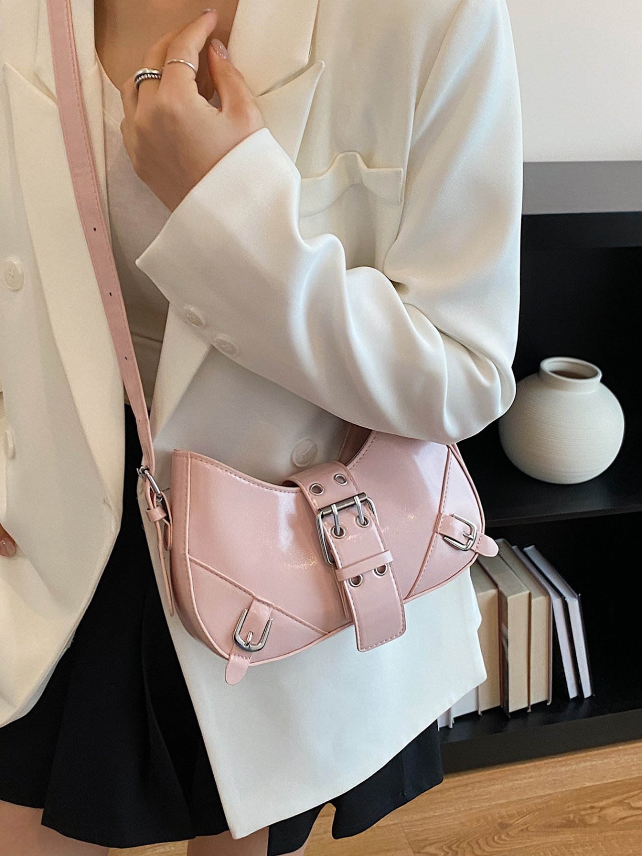 Pink Buckle Detail Crossbody Bag
