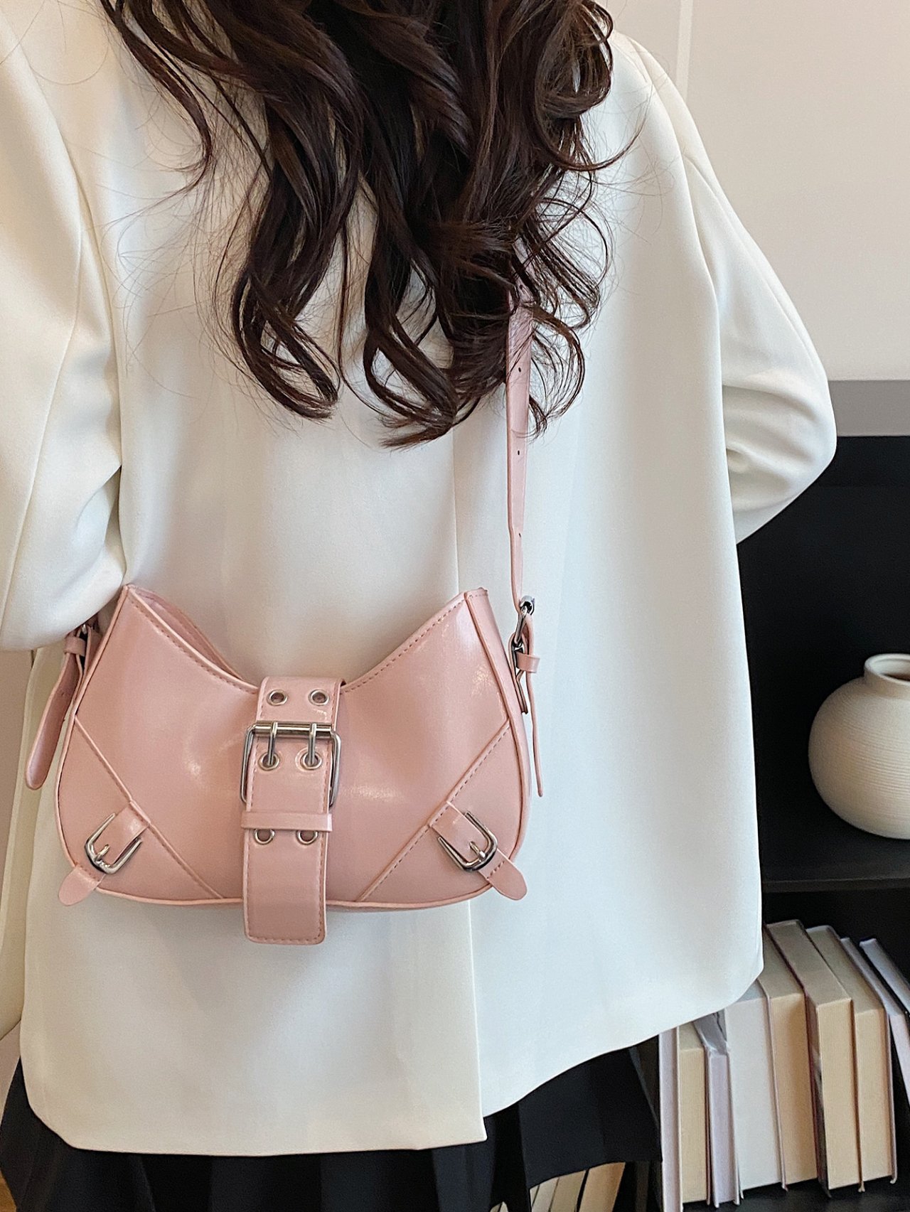 Pink Buckle Detail Crossbody Bag