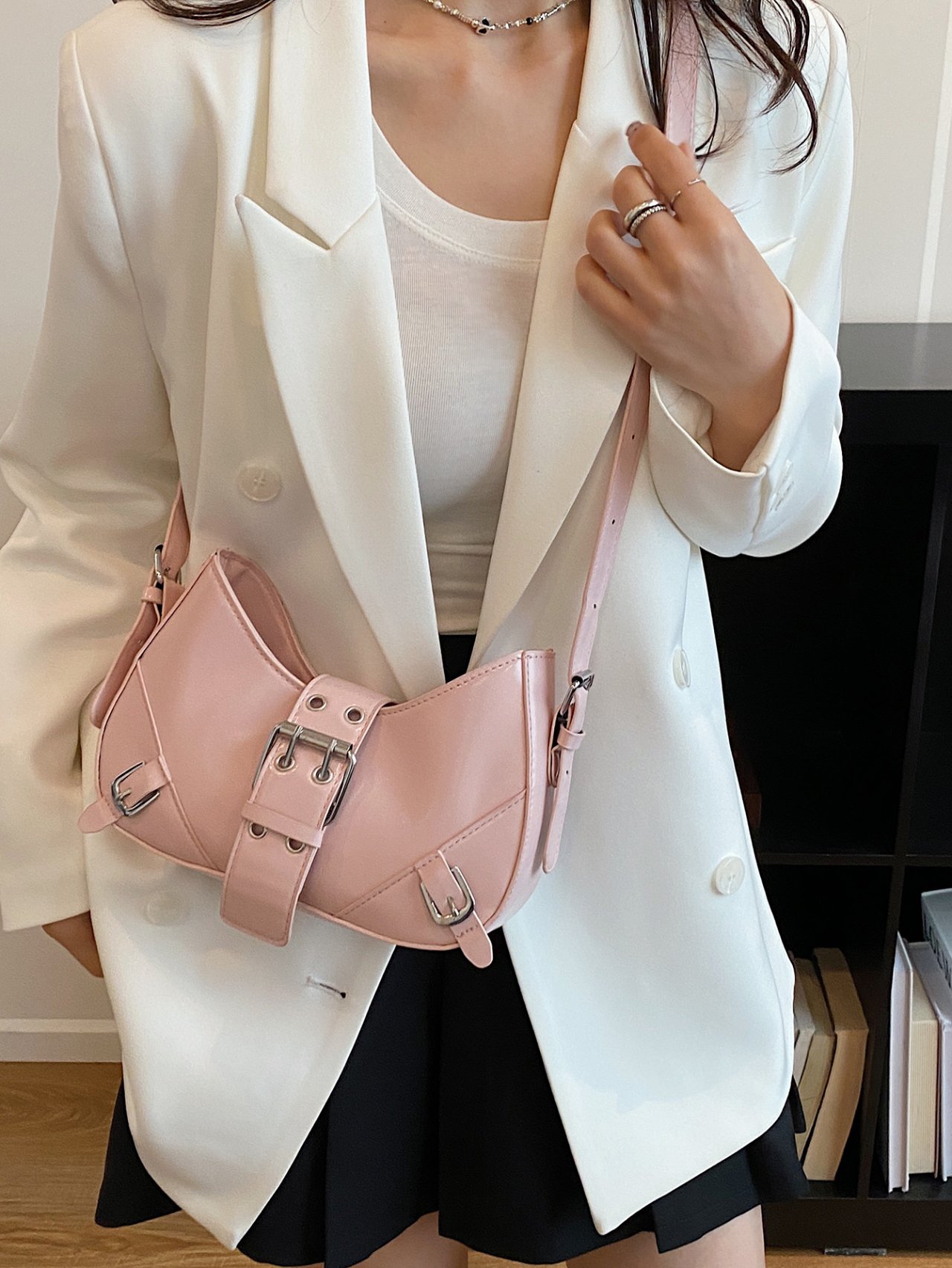 Pink Buckle Detail Crossbody Bag