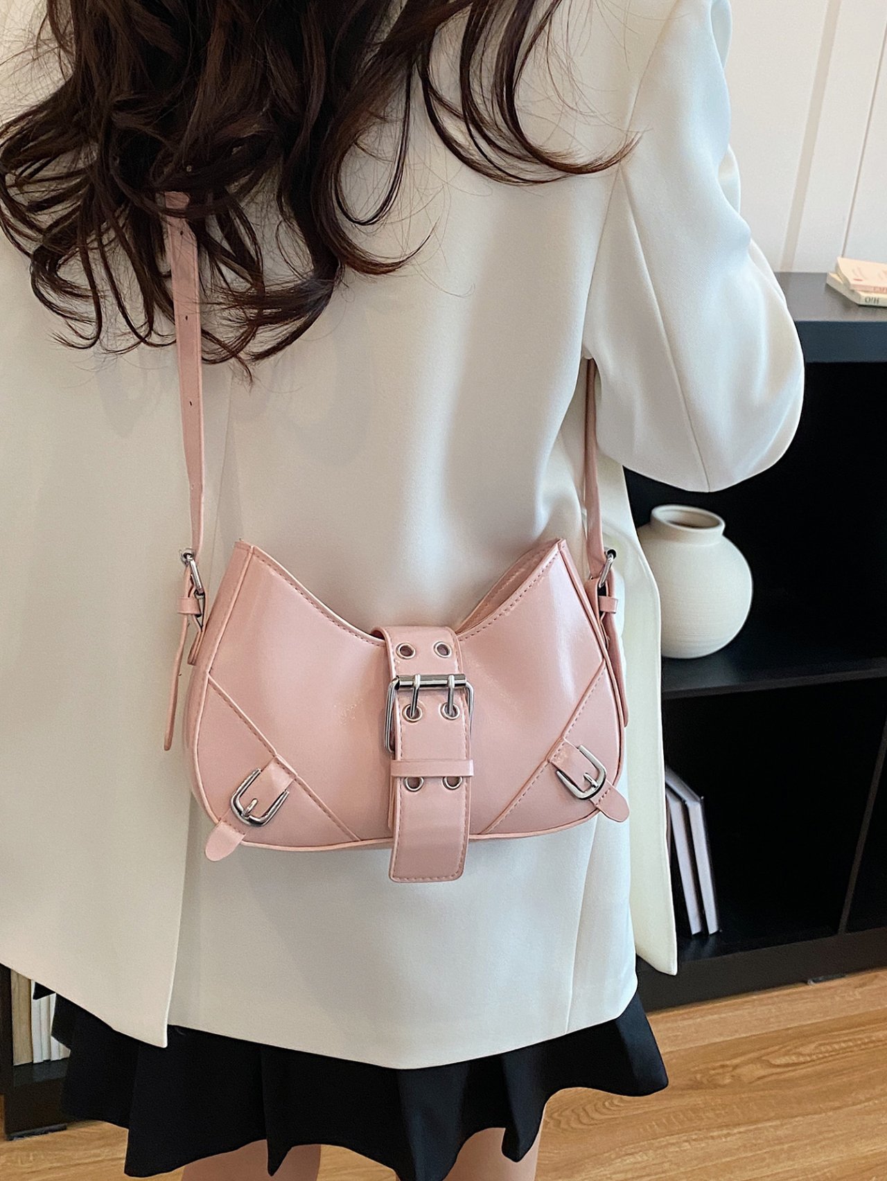 Pink Buckle Detail Crossbody Bag