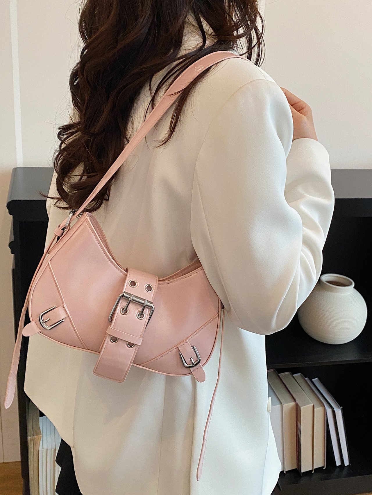 Pink Buckle Detail Crossbody Bag
