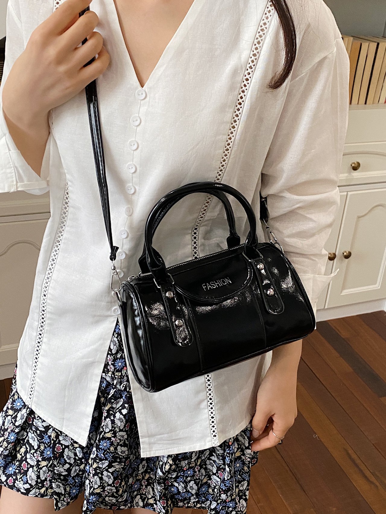 Black Patent Crossbody Bag