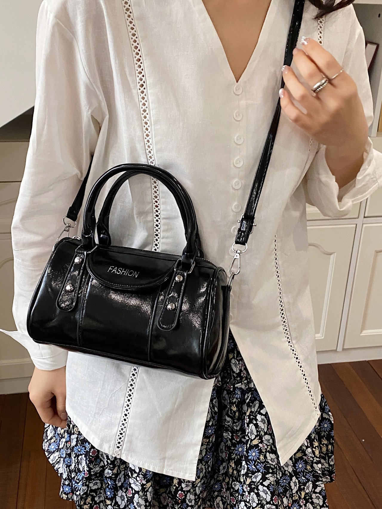 Black Patent Crossbody Bag