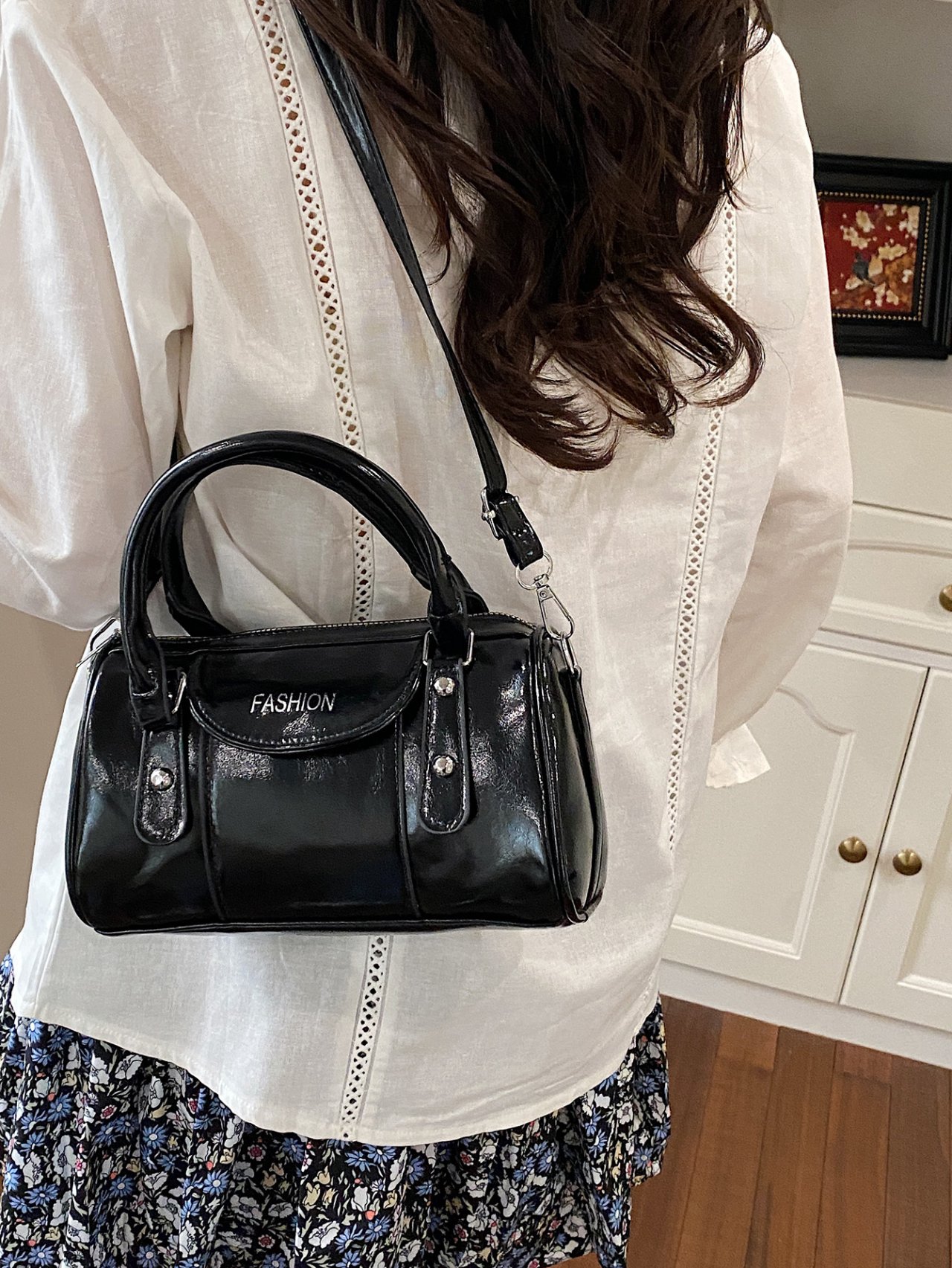 Black Patent Crossbody Bag