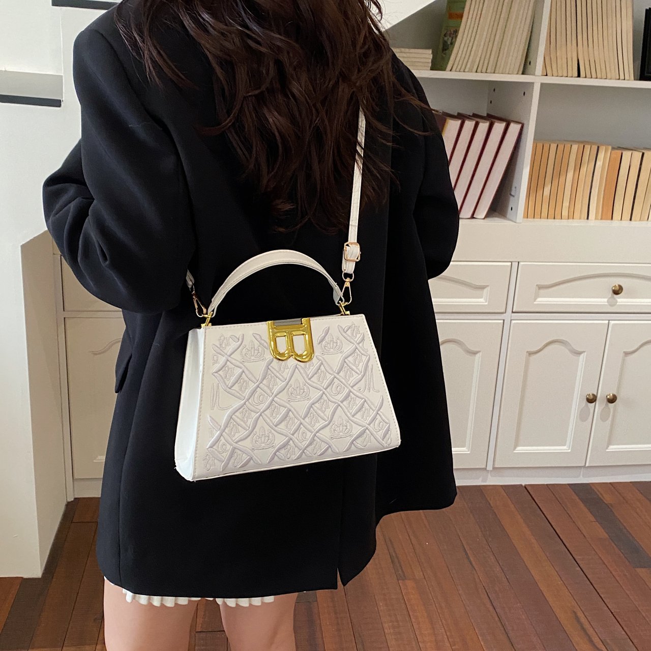 White Crossbody Bag with B Embellishment