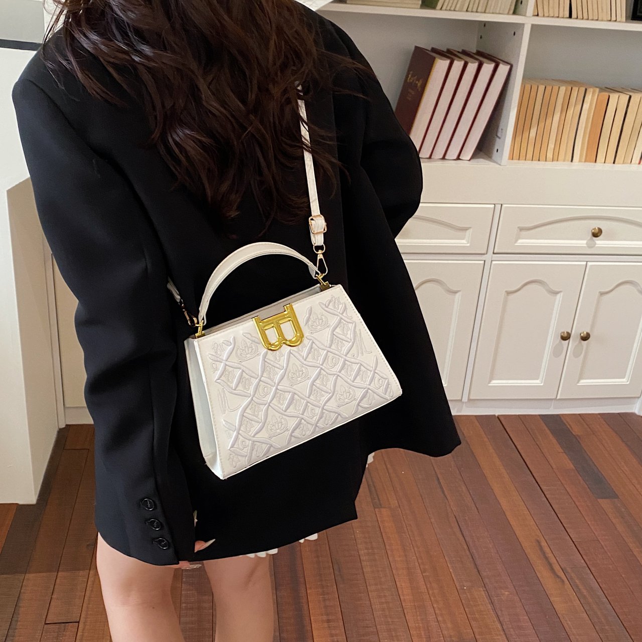 White Crossbody Bag with B Embellishment