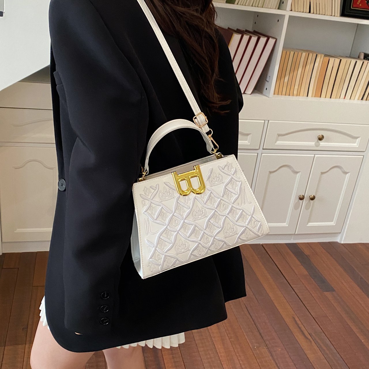 White Crossbody Bag with B Embellishment