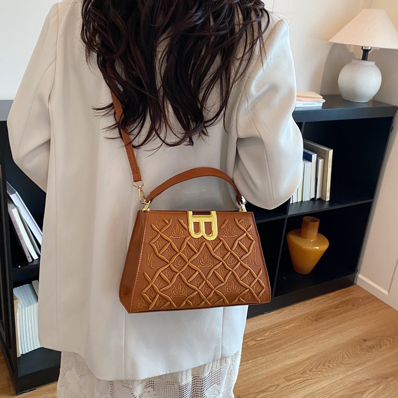 Brown Embossed Crossbody Bag