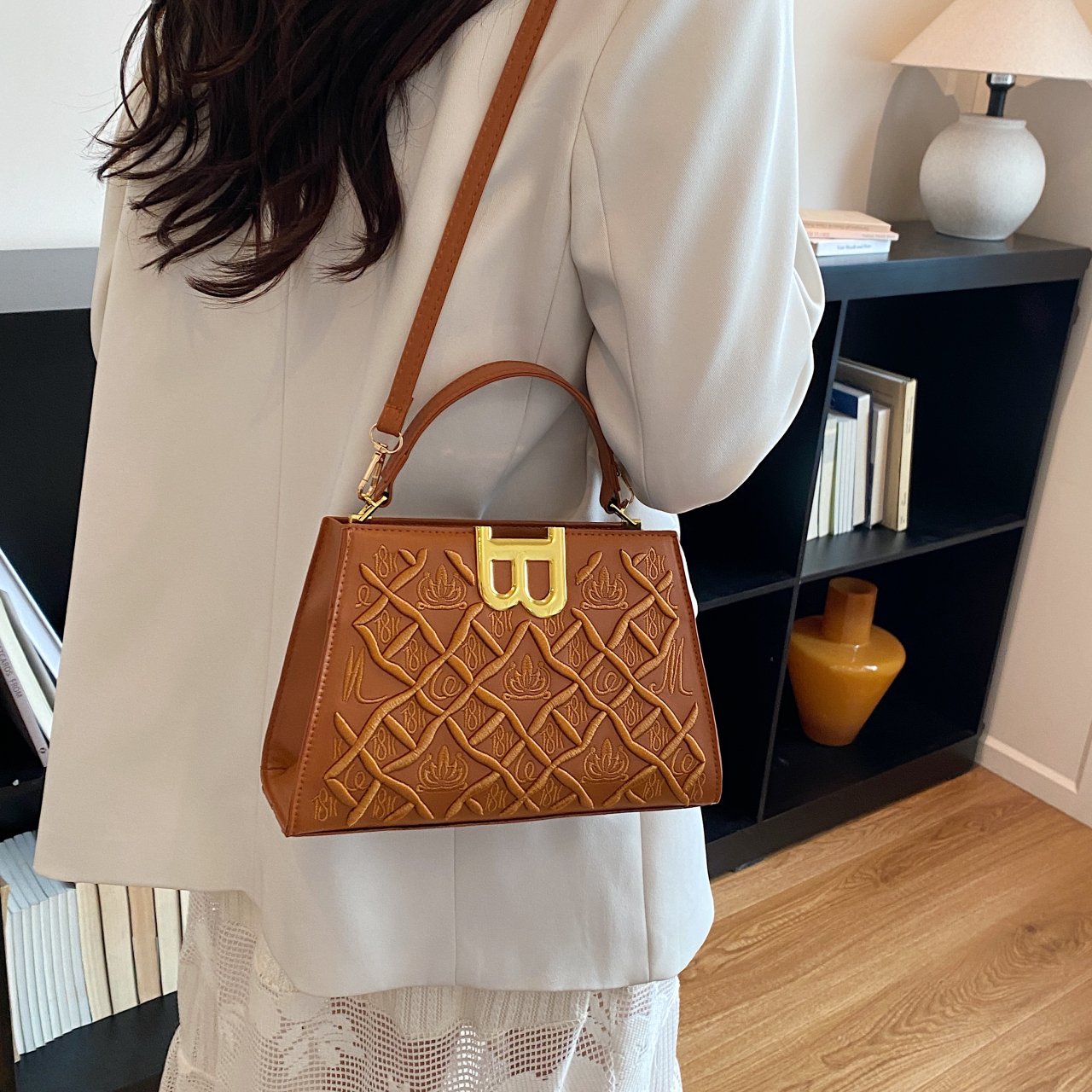 Brown Embossed Crossbody Bag