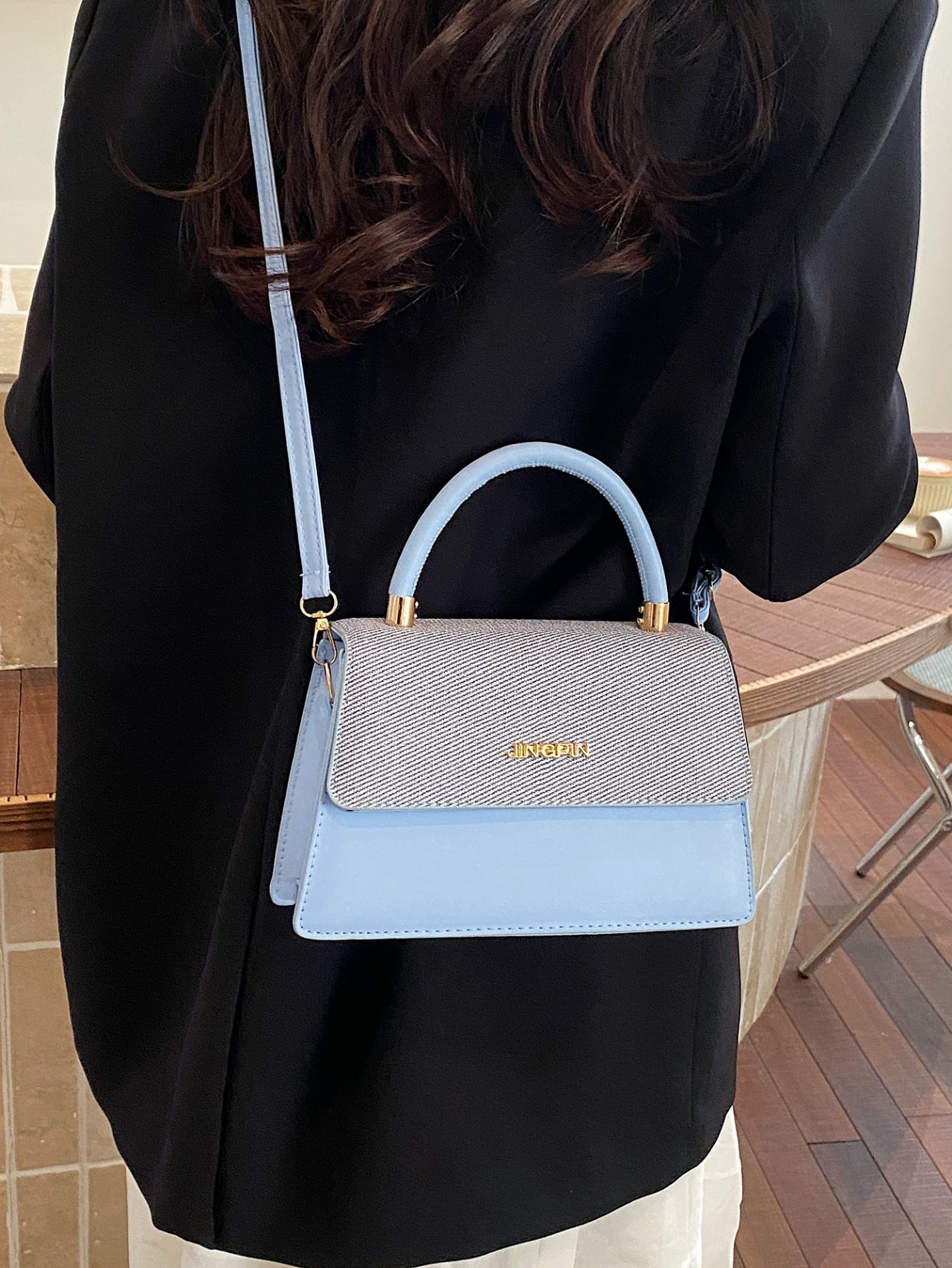 Blue Two-Tone Crossbody Bag with Top Handle