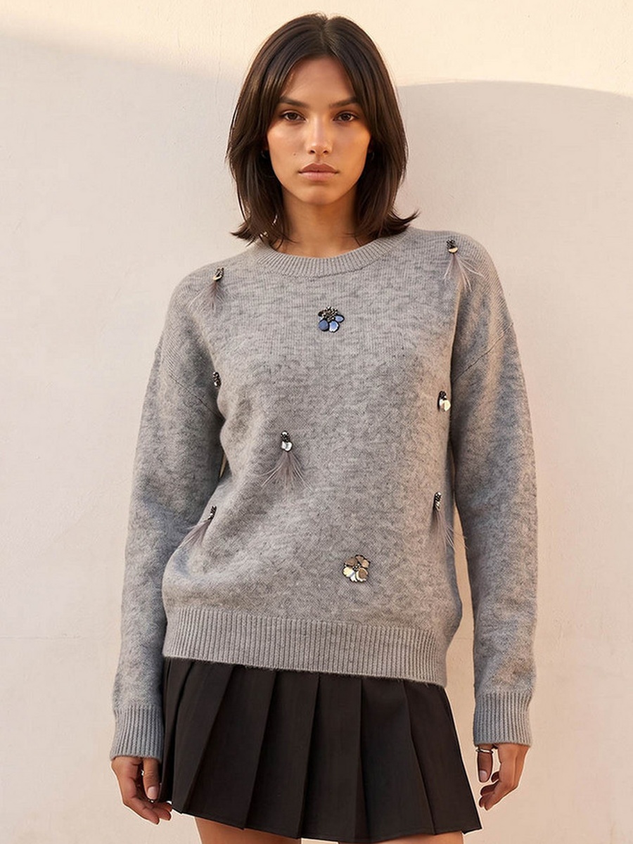 Embellished Crew Neck Sweater