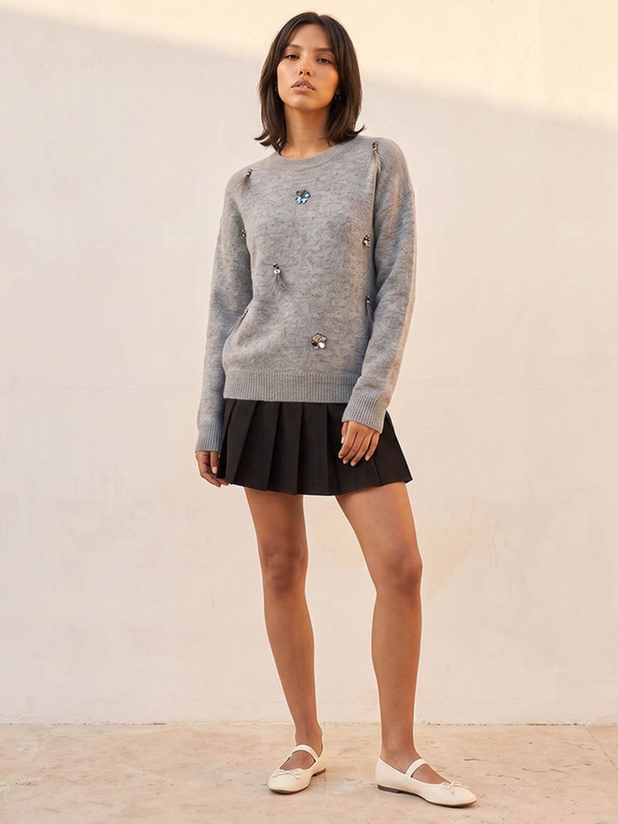 Embellished Crew Neck Sweater