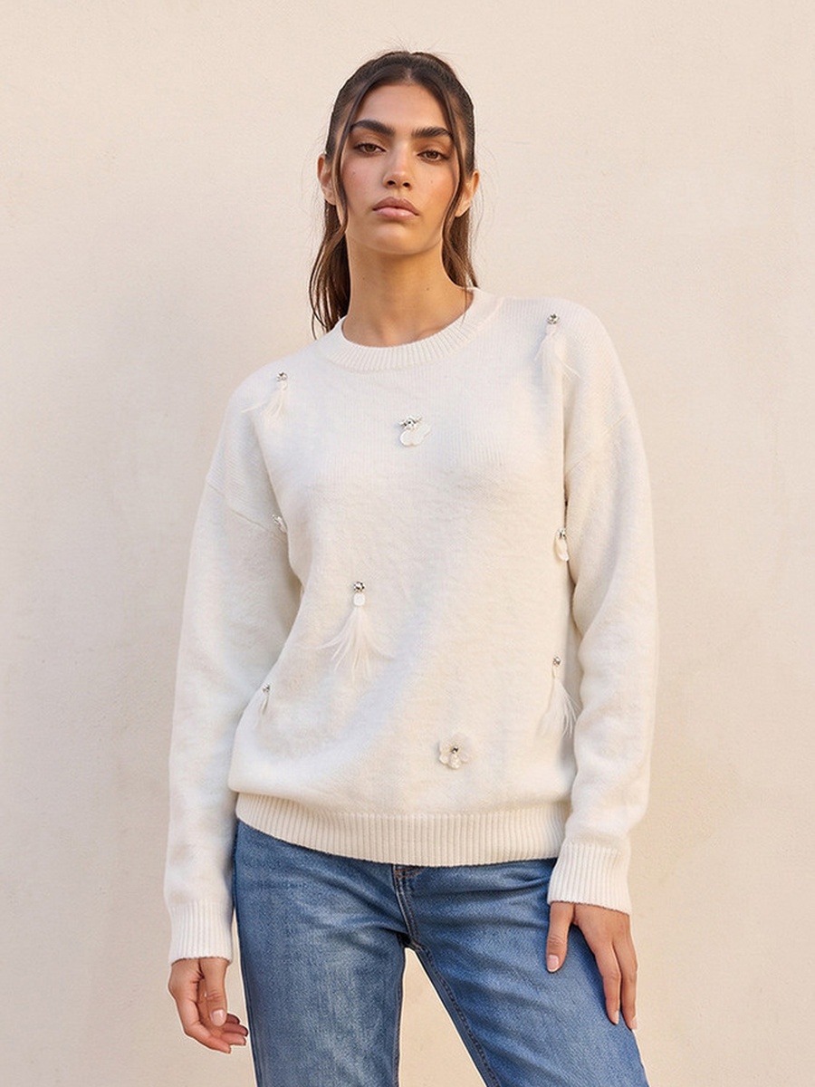 Embellished Crew Neck Sweater