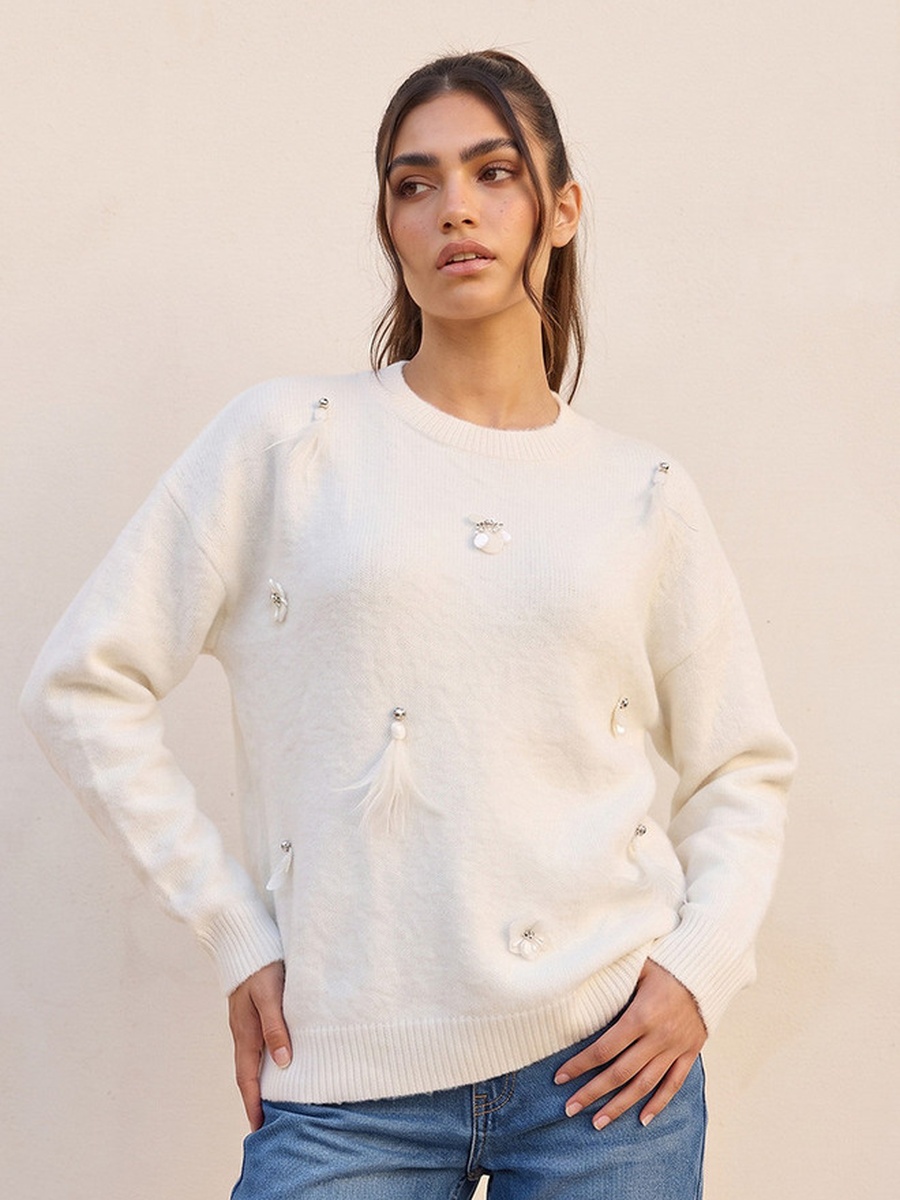 Embellished Crew Neck Sweater