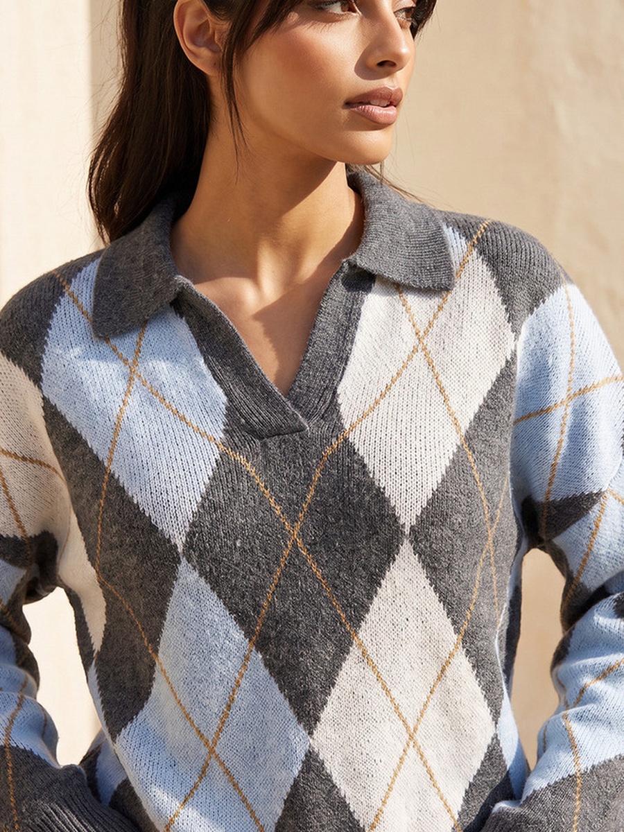 Argyle Texture Collared Sweater