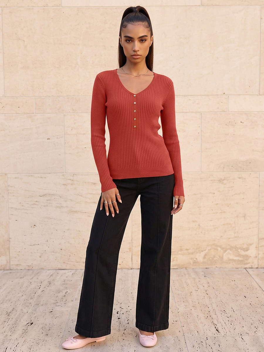 Ribbed V Neck Sweater