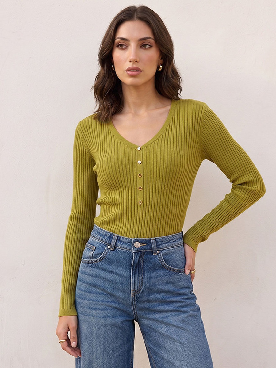 Ribbed V Neck Sweater