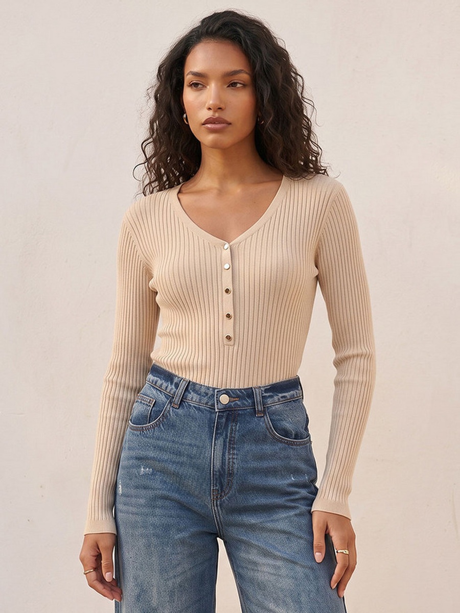 Ribbed V Neck Sweater