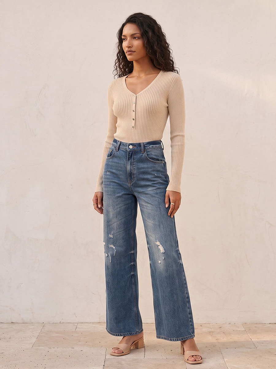 Ribbed V Neck Sweater