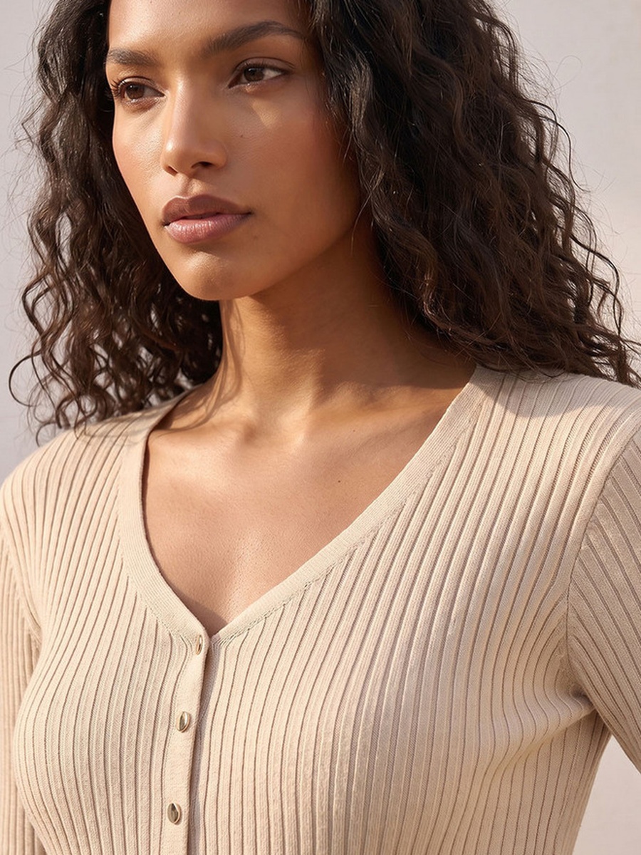 Ribbed V Neck Sweater