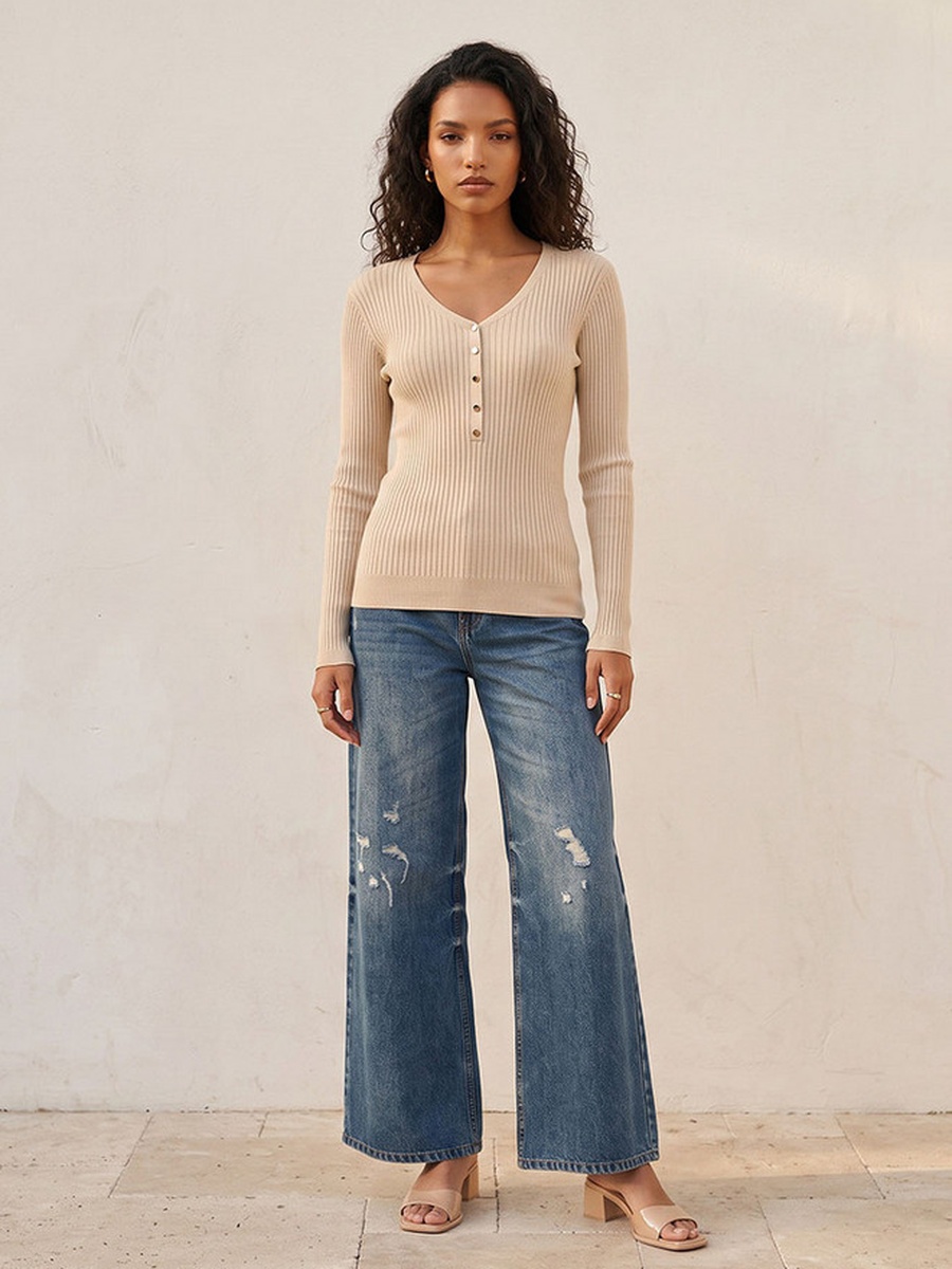 Ribbed V Neck Sweater