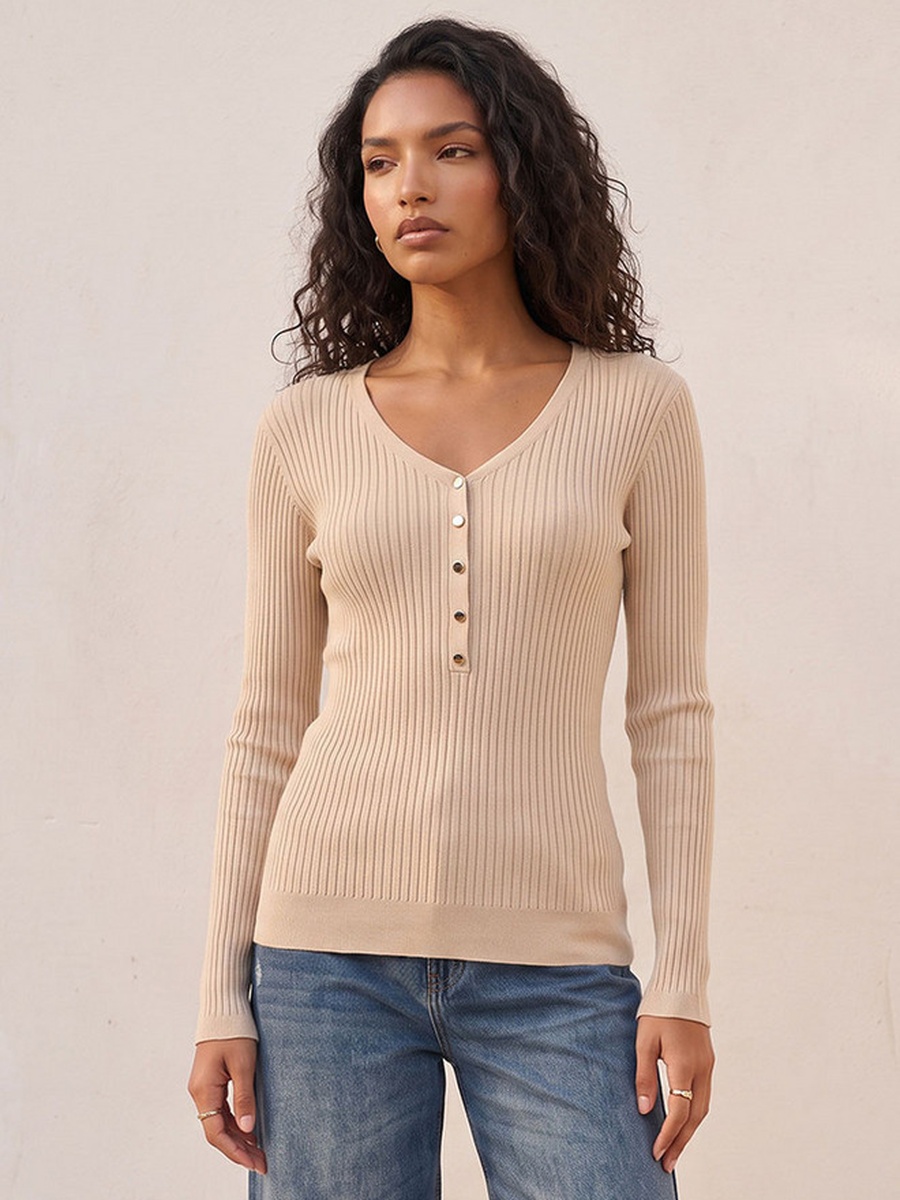 Ribbed V Neck Sweater