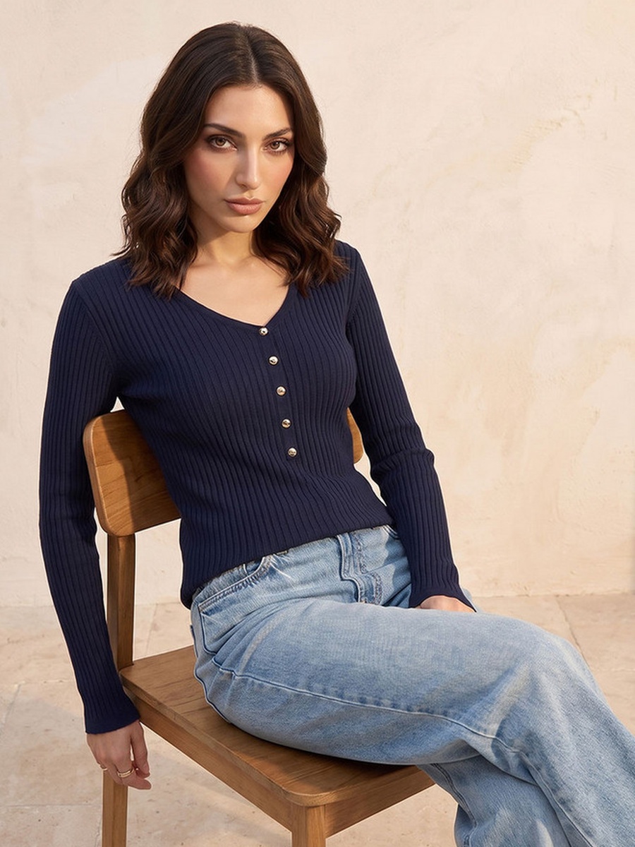 Ribbed V Neck Sweater
