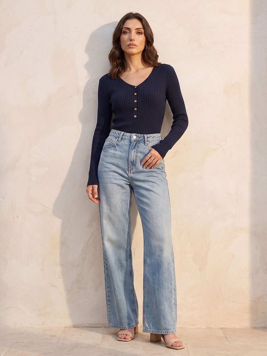 Ribbed V Neck Sweater