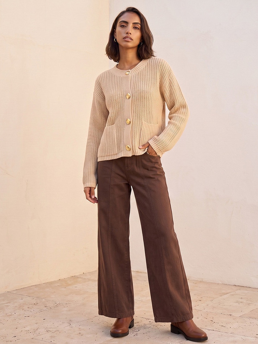Crew Neck Textured Cardigan