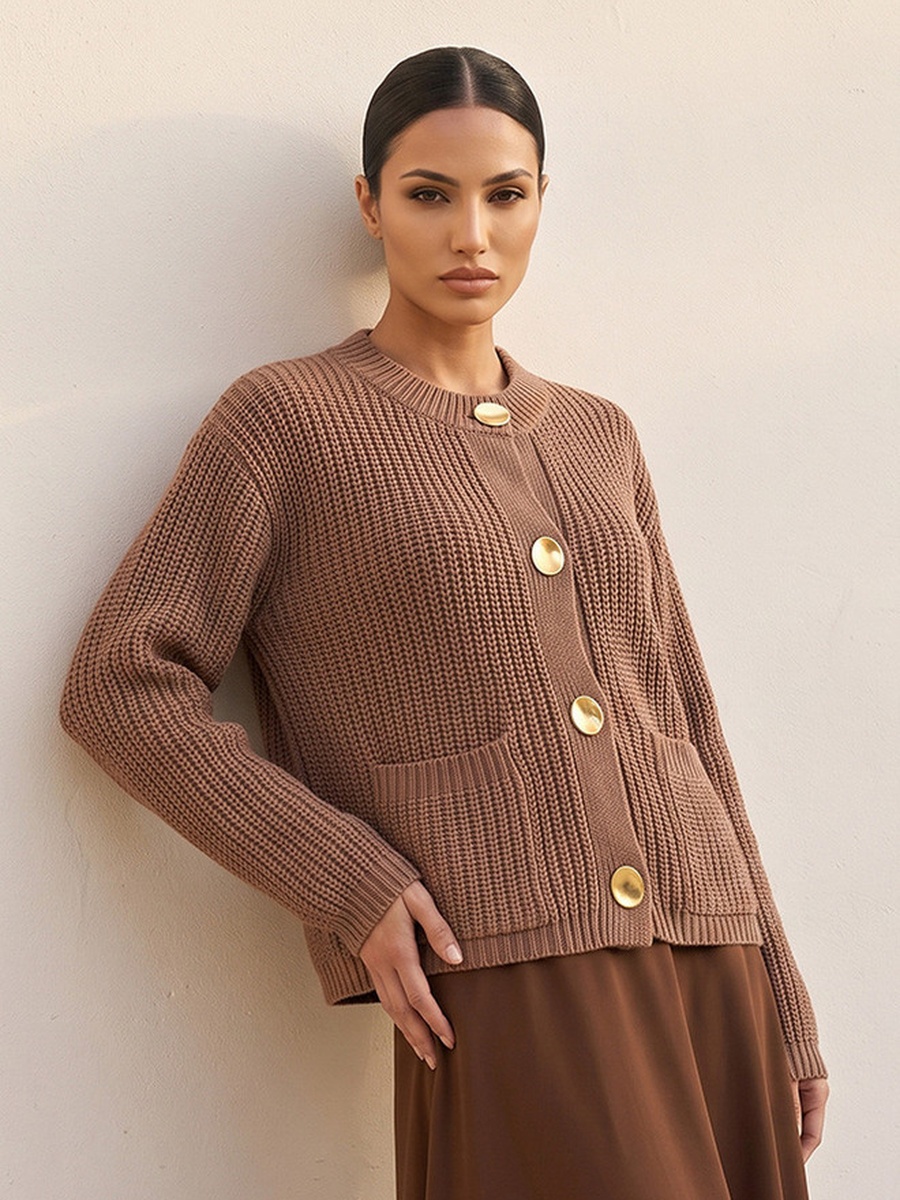Crew Neck Textured Cardigan