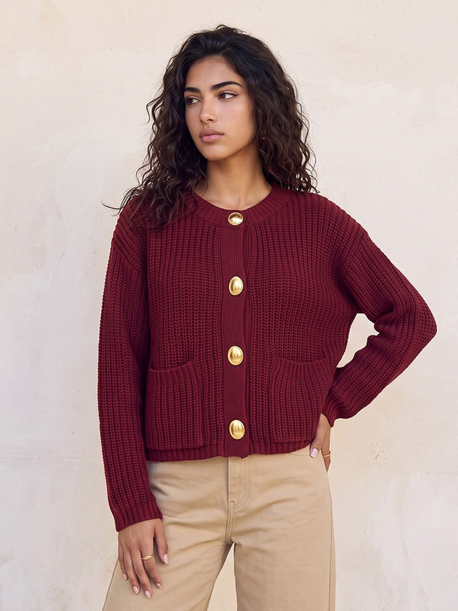 Crew Neck Textured Cardigan