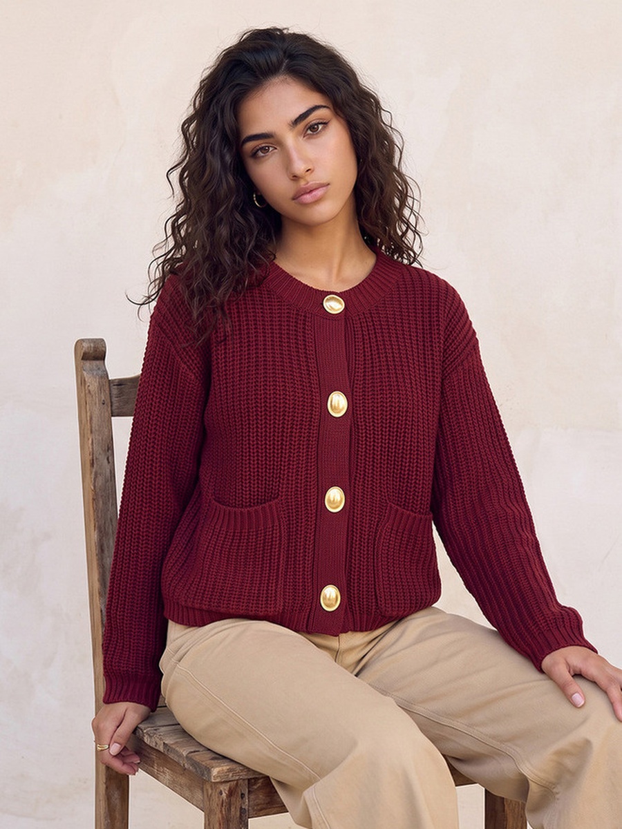 Crew Neck Textured Cardigan